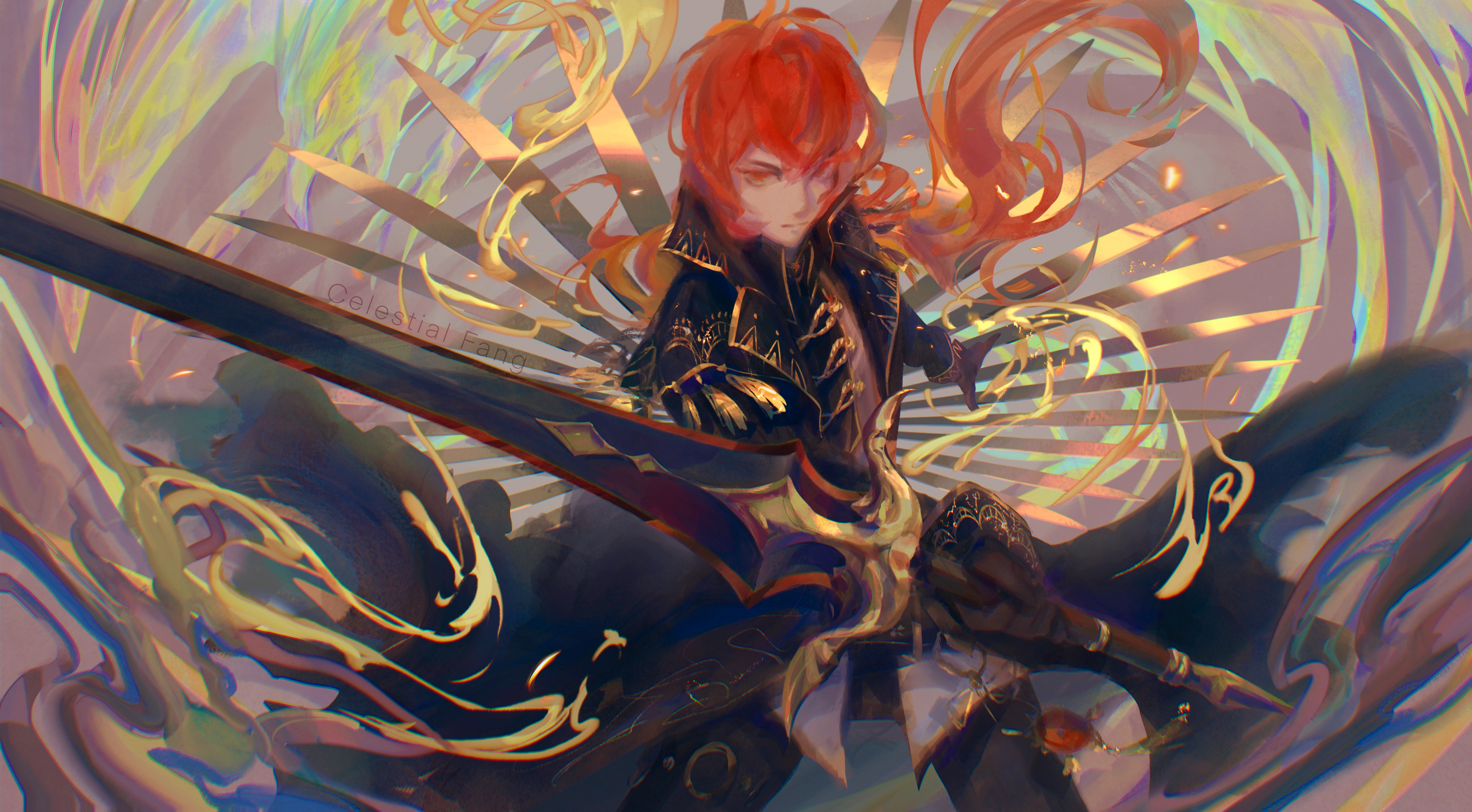 Diluc from Genshin Impact with a sword HD Wallpaper