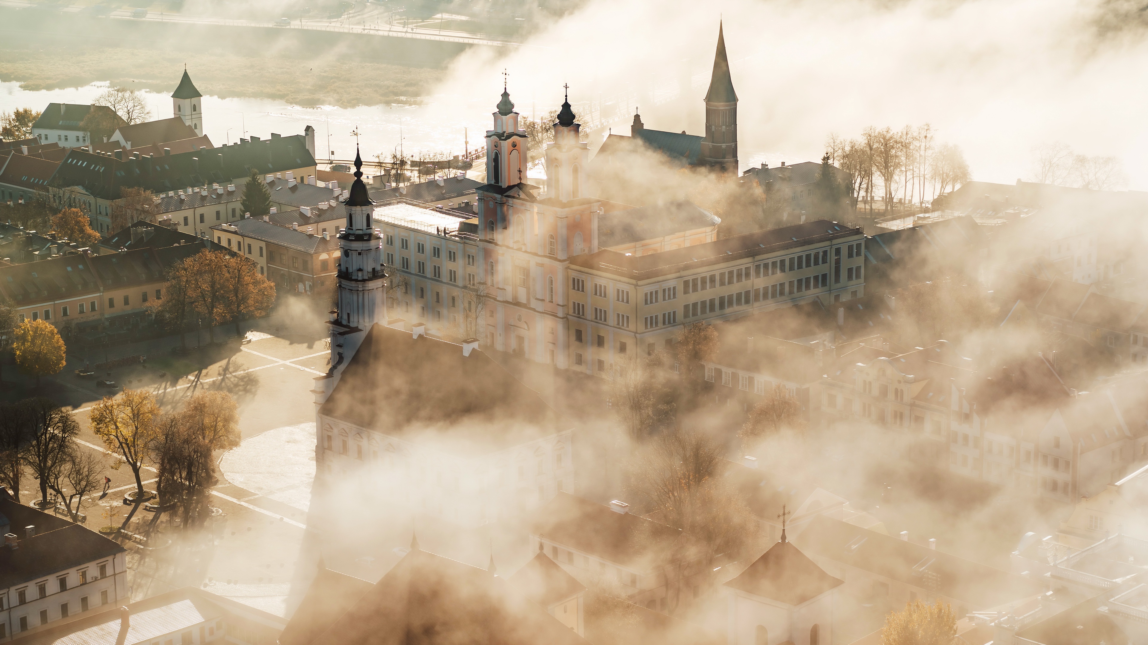 Kaunas 4K Fog Lithuania HD Wallpaper