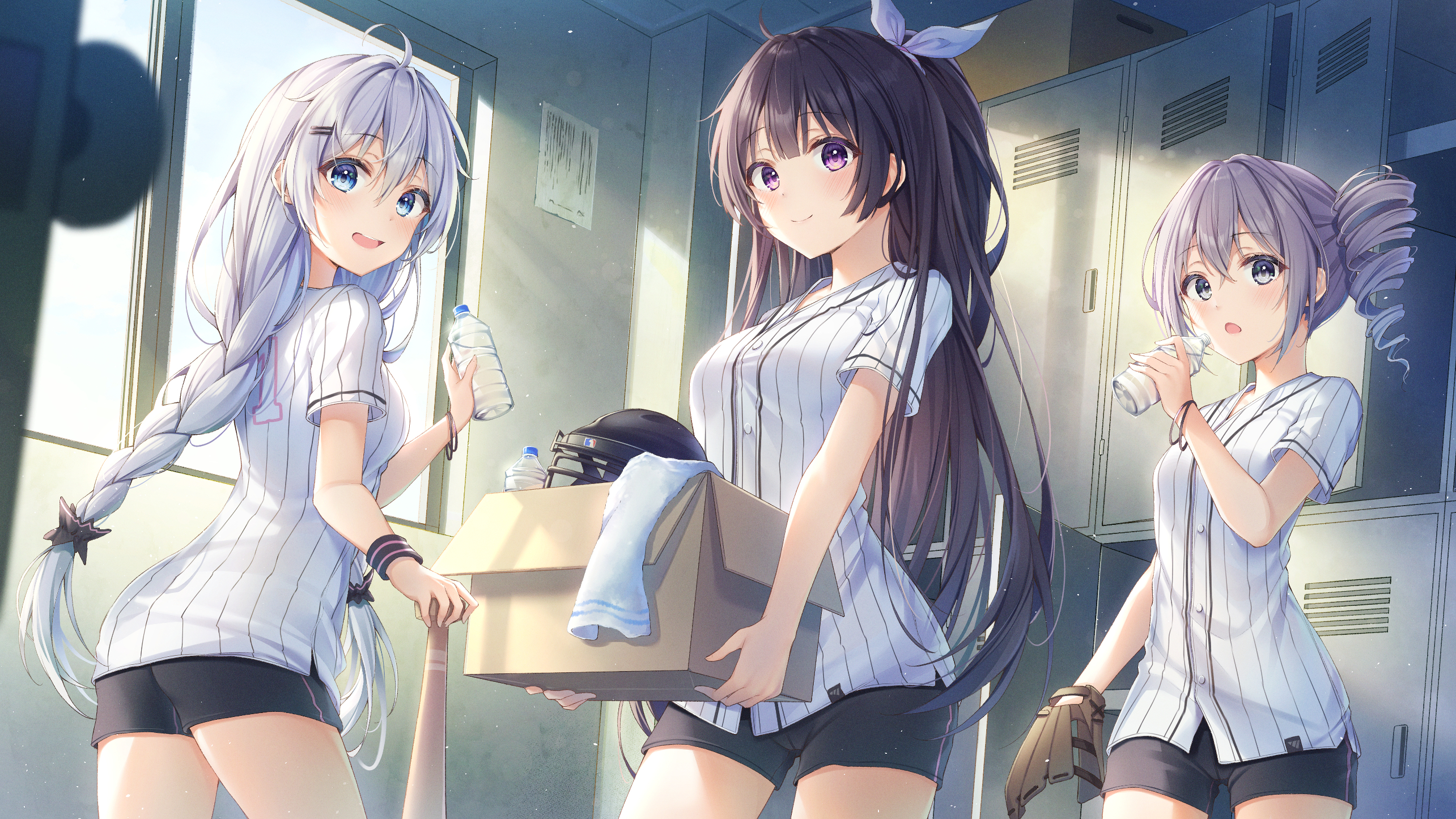 Bronya Zaychik, Kiana Kaslana, and Raiden Mei in a locker room HD Wallpaper