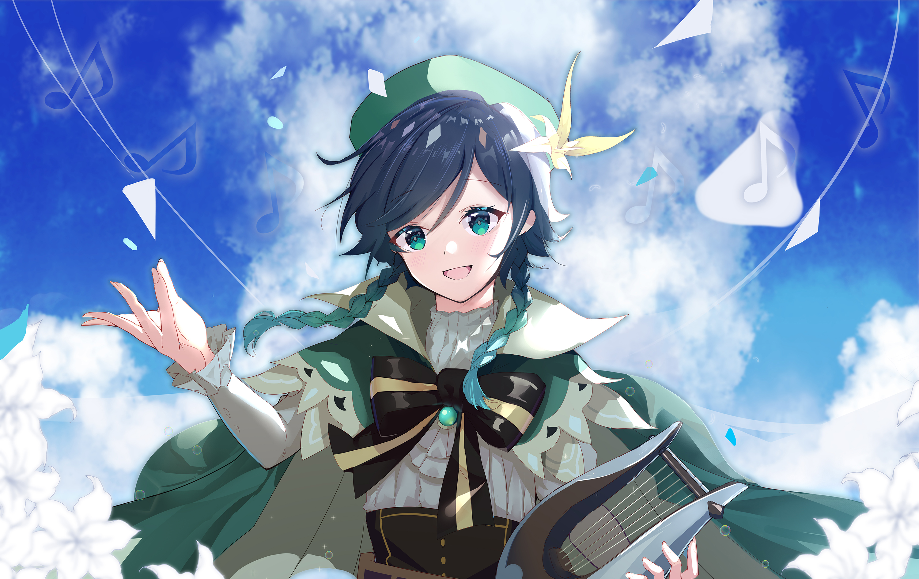 Venti from Genshin Impact with a Lyre HD Wallpaper