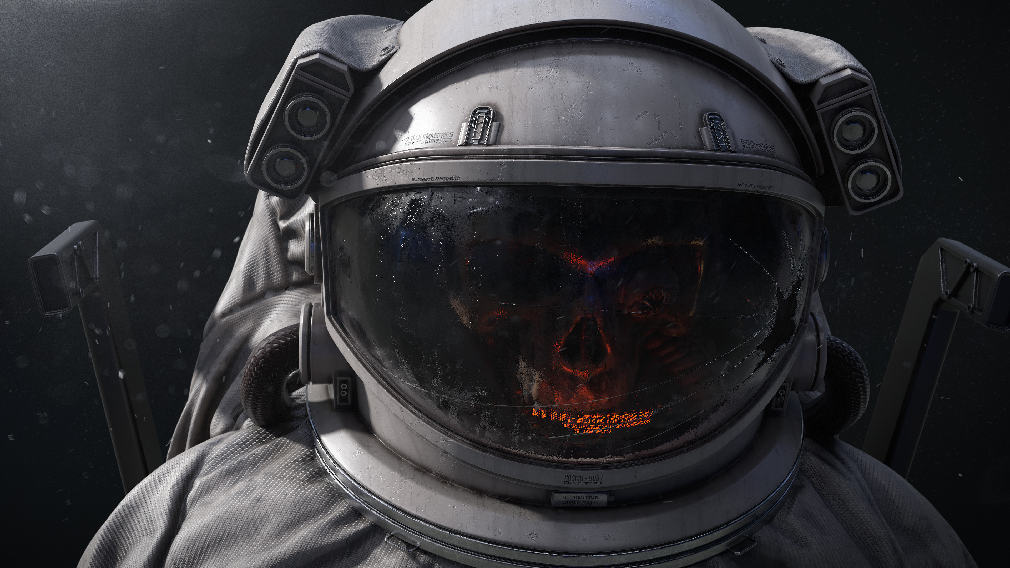 Astronaut helmet with skull reflection 4K HD Wallpaper