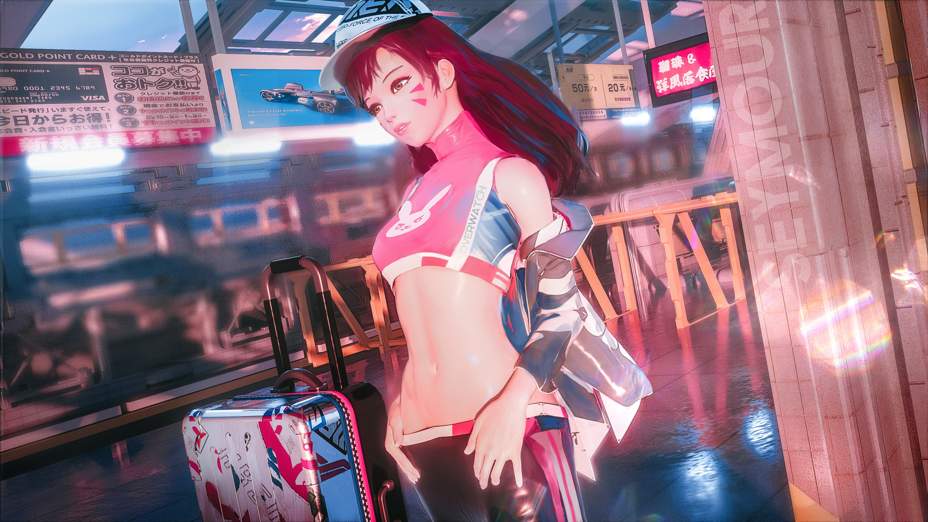 D.Va from Overwatch in a futuristic city HD Wallpaper