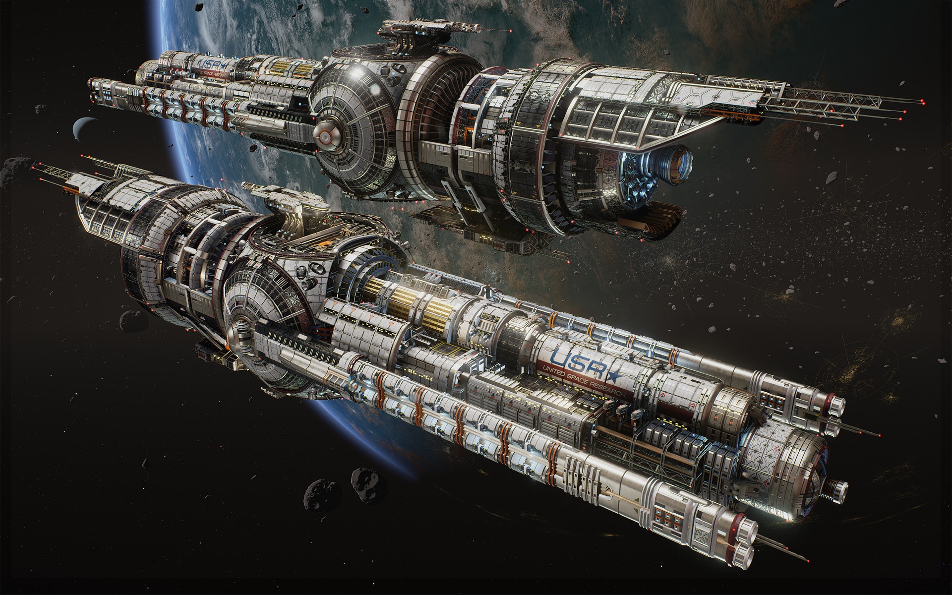 Two United Space Research spaceships in orbit HD Wallpaper