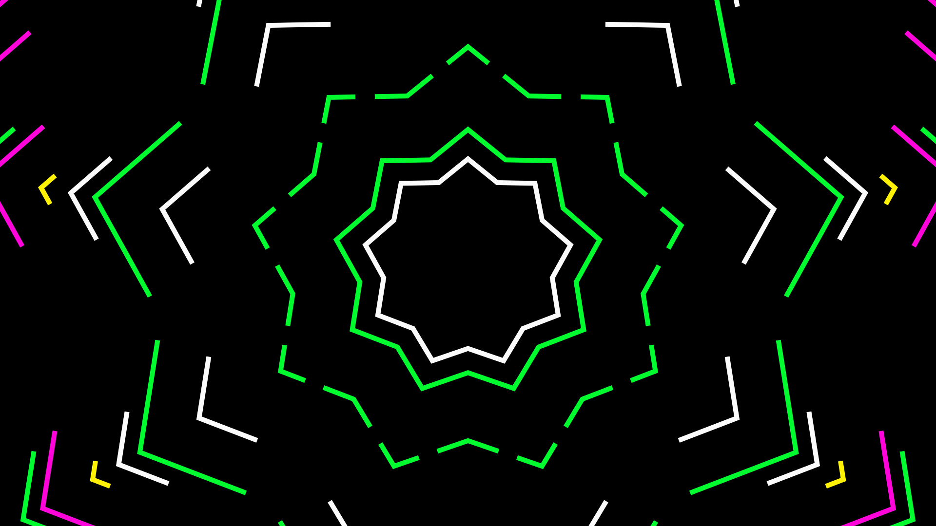 Geometric star pattern with colorful lines on black background HD Wallpaper