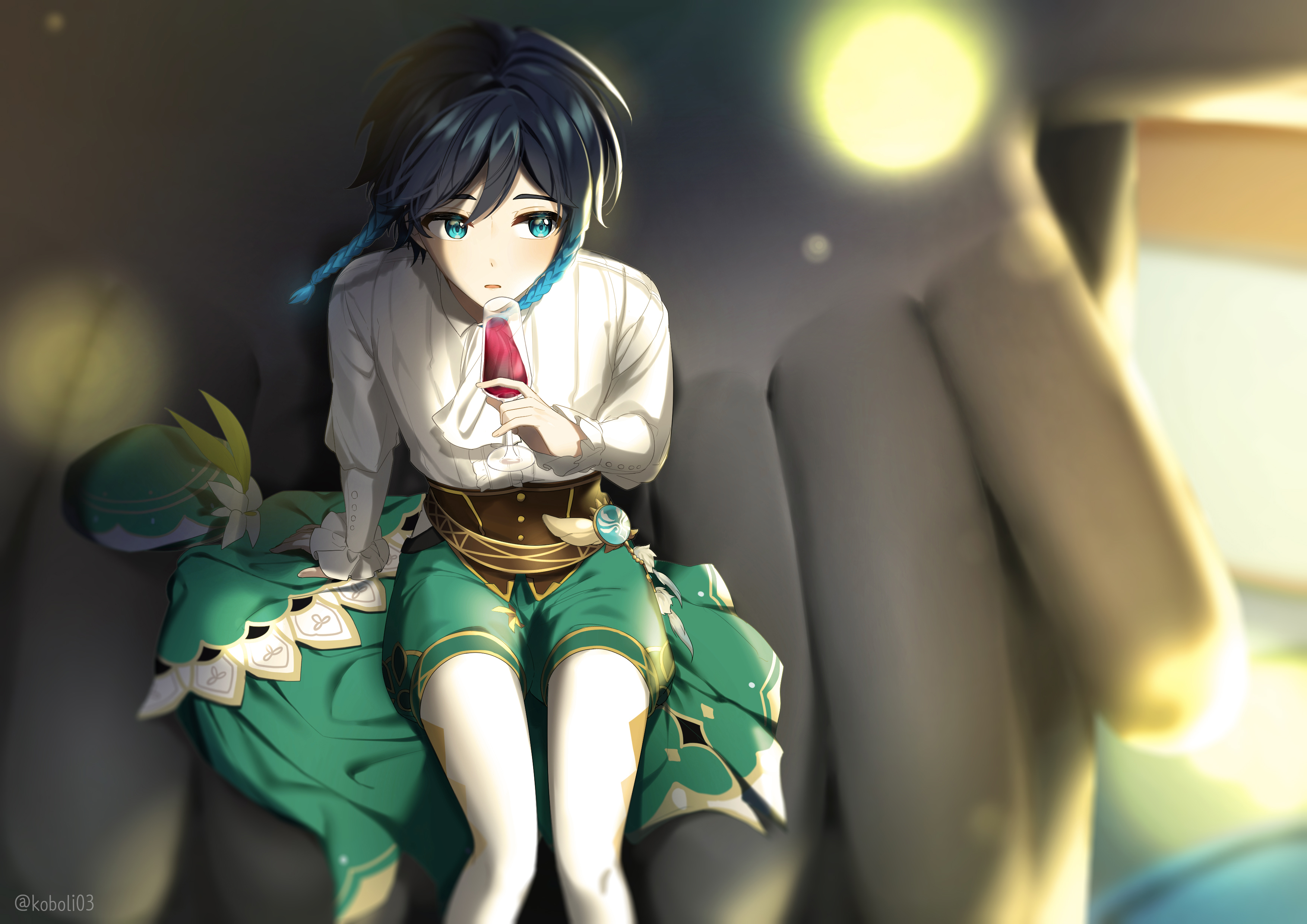 Venti from Genshin Impact holding a glass of wine HD Wallpaper