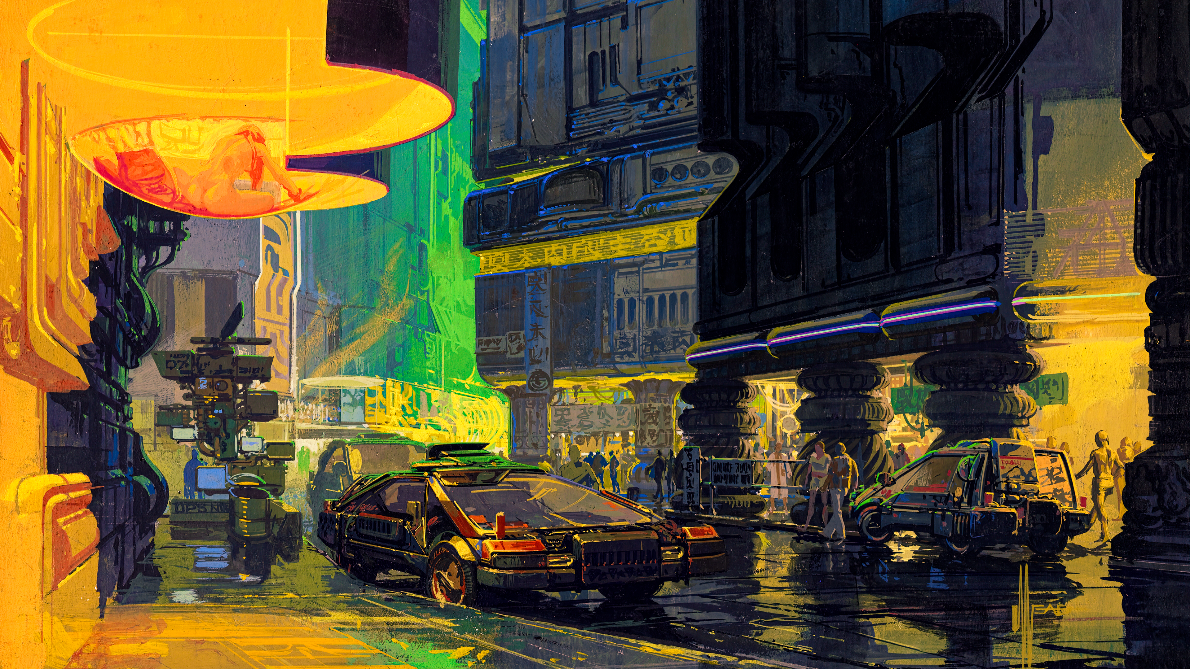 Sci Fi City Street Painting 4K HD Wallpaper