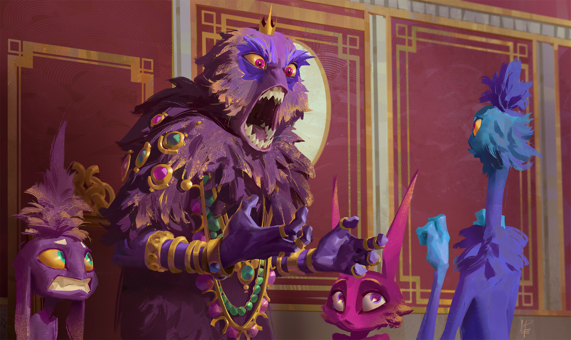 Angry purple creature with crown and jewels HD Wallpaper