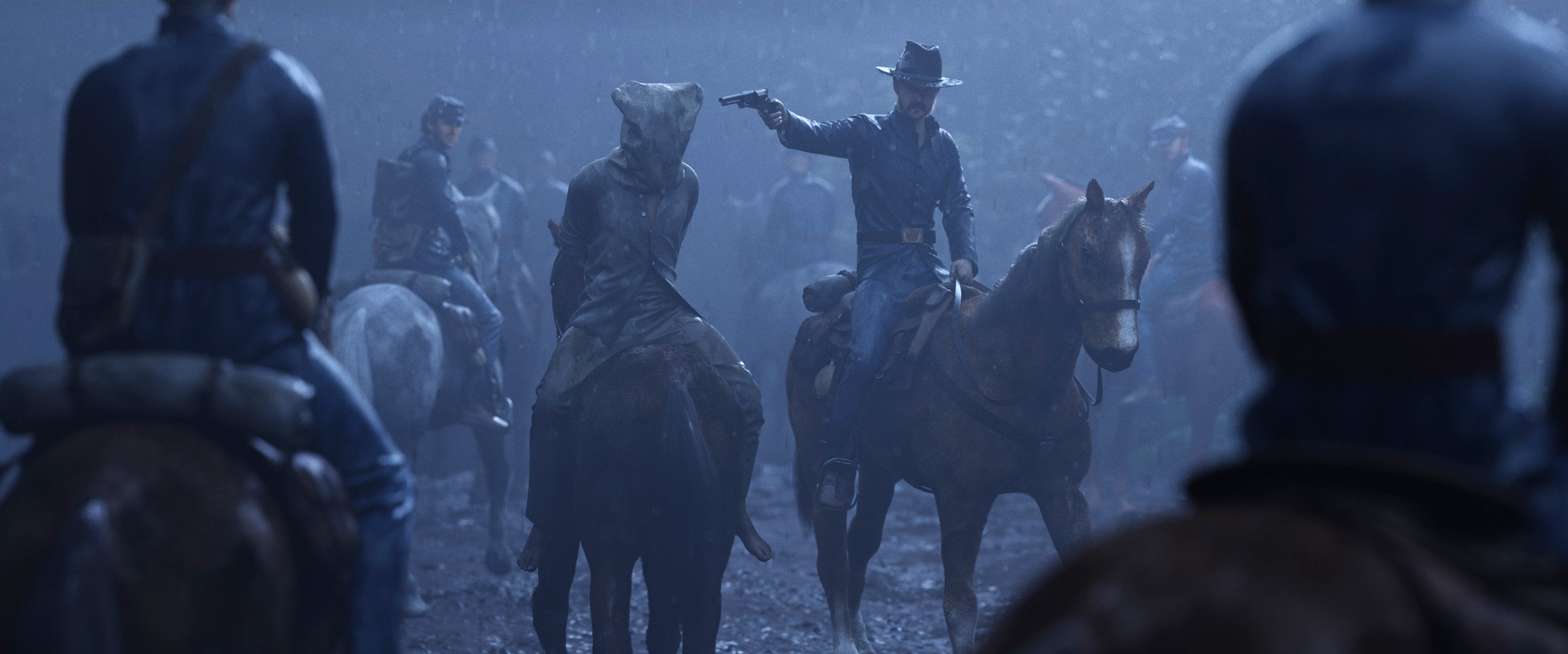 Execution of a prisoner by soldiers on horseback HD Wallpaper