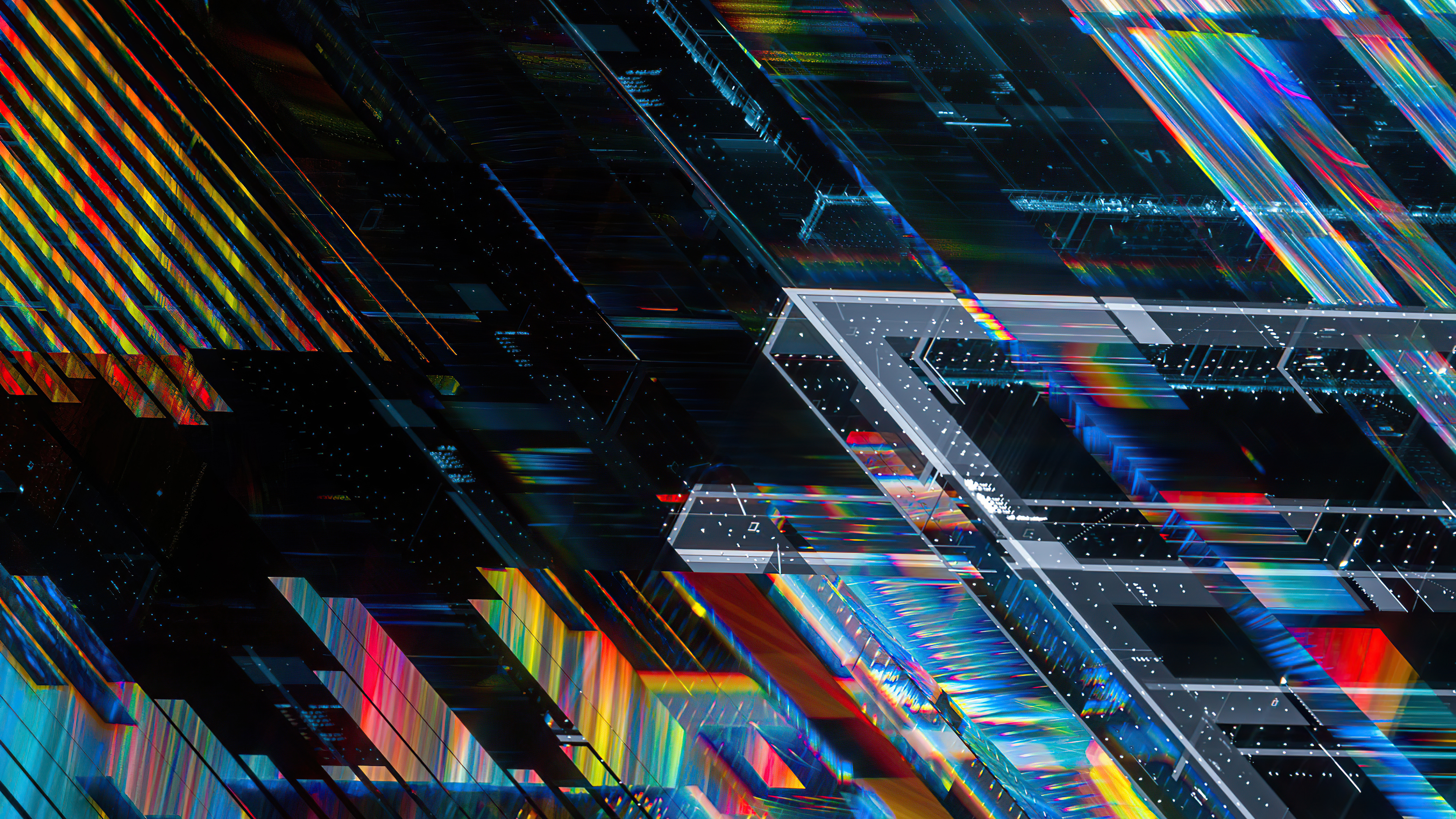 Abstract digital art with rainbow light streaks HD Wallpaper