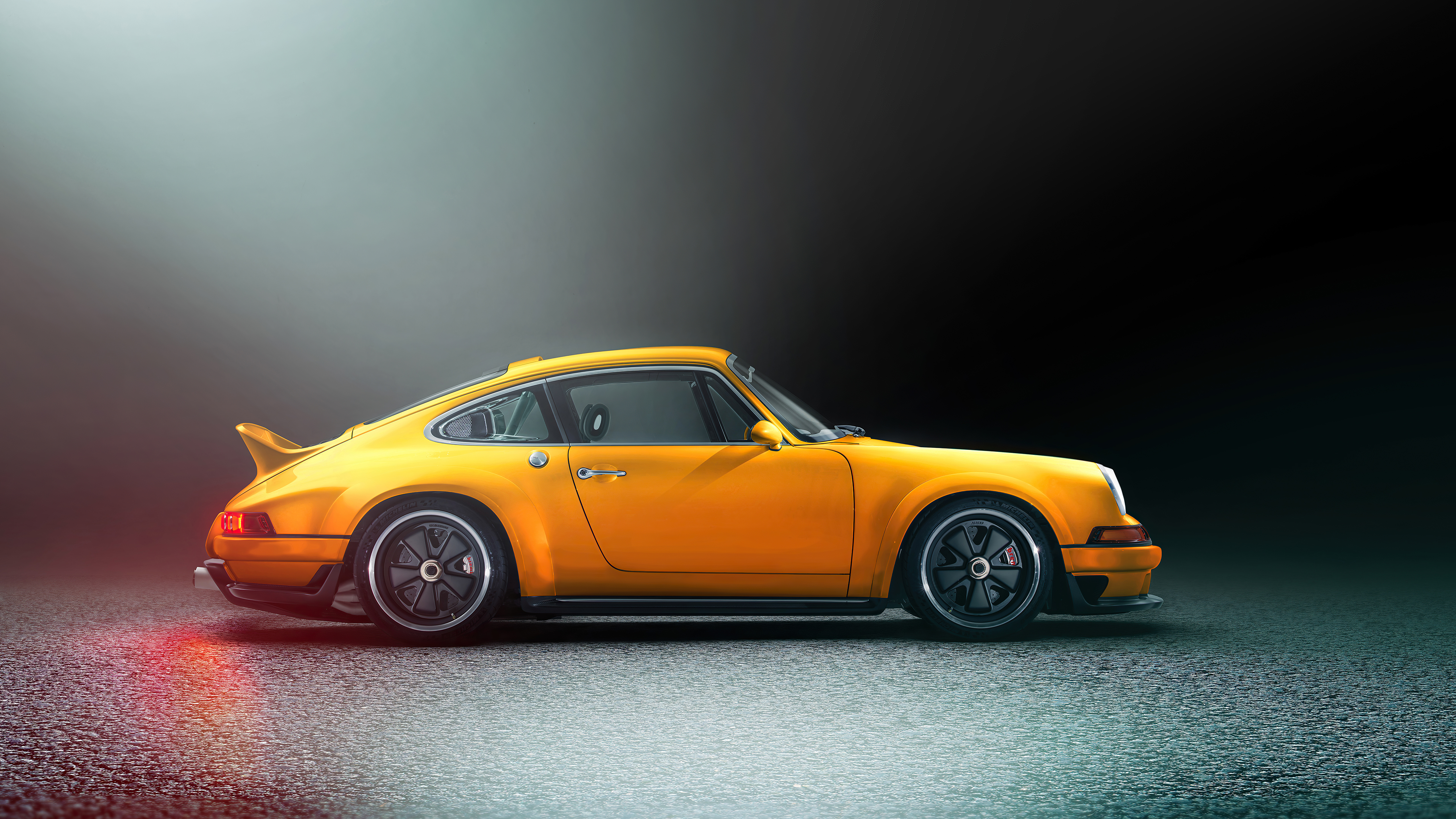 Classic Porsche Singer in Vibrant Orange HD Wallpaper