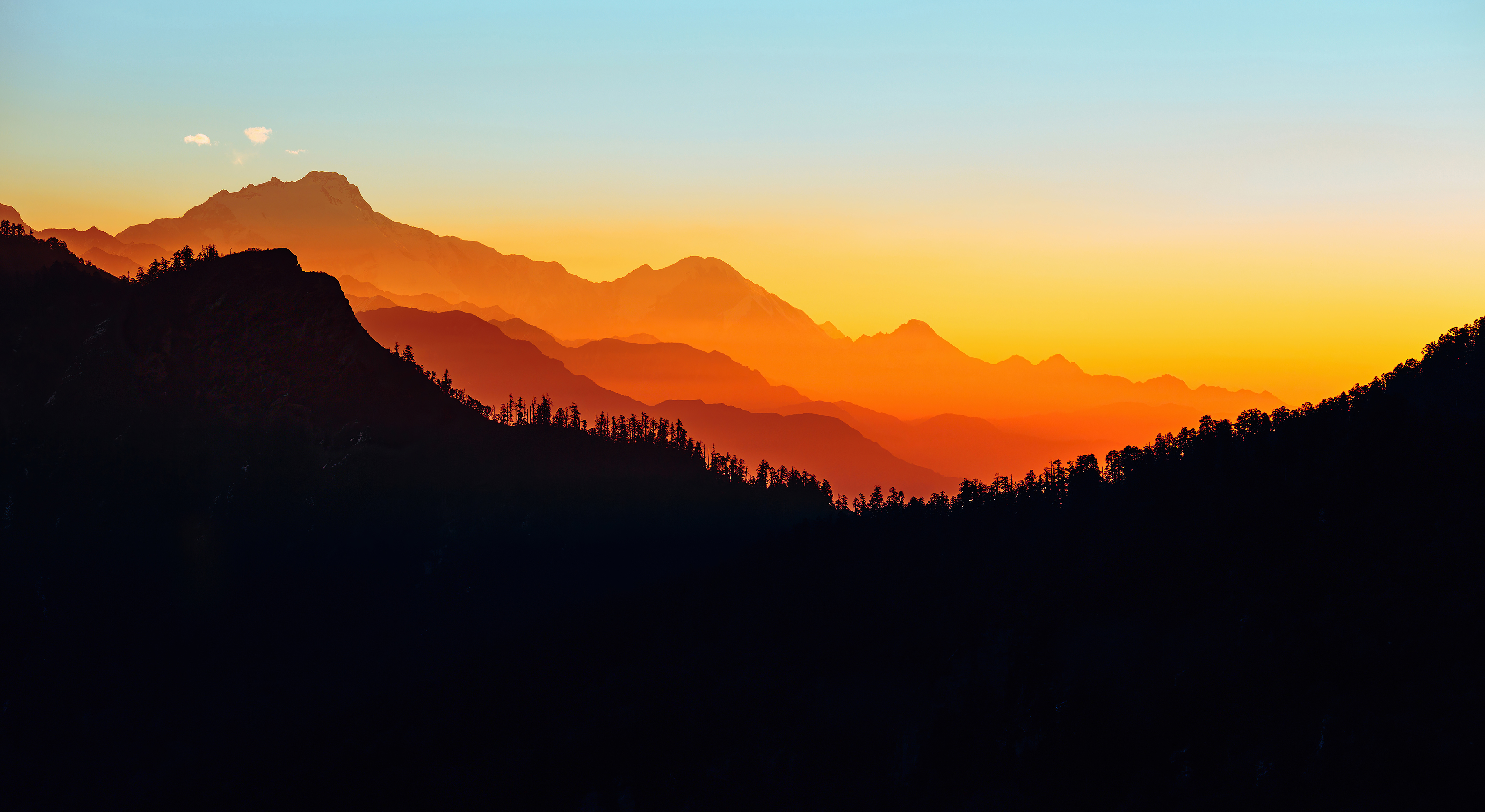 Minimalist mountain range at sunset, digital art HD Wallpaper