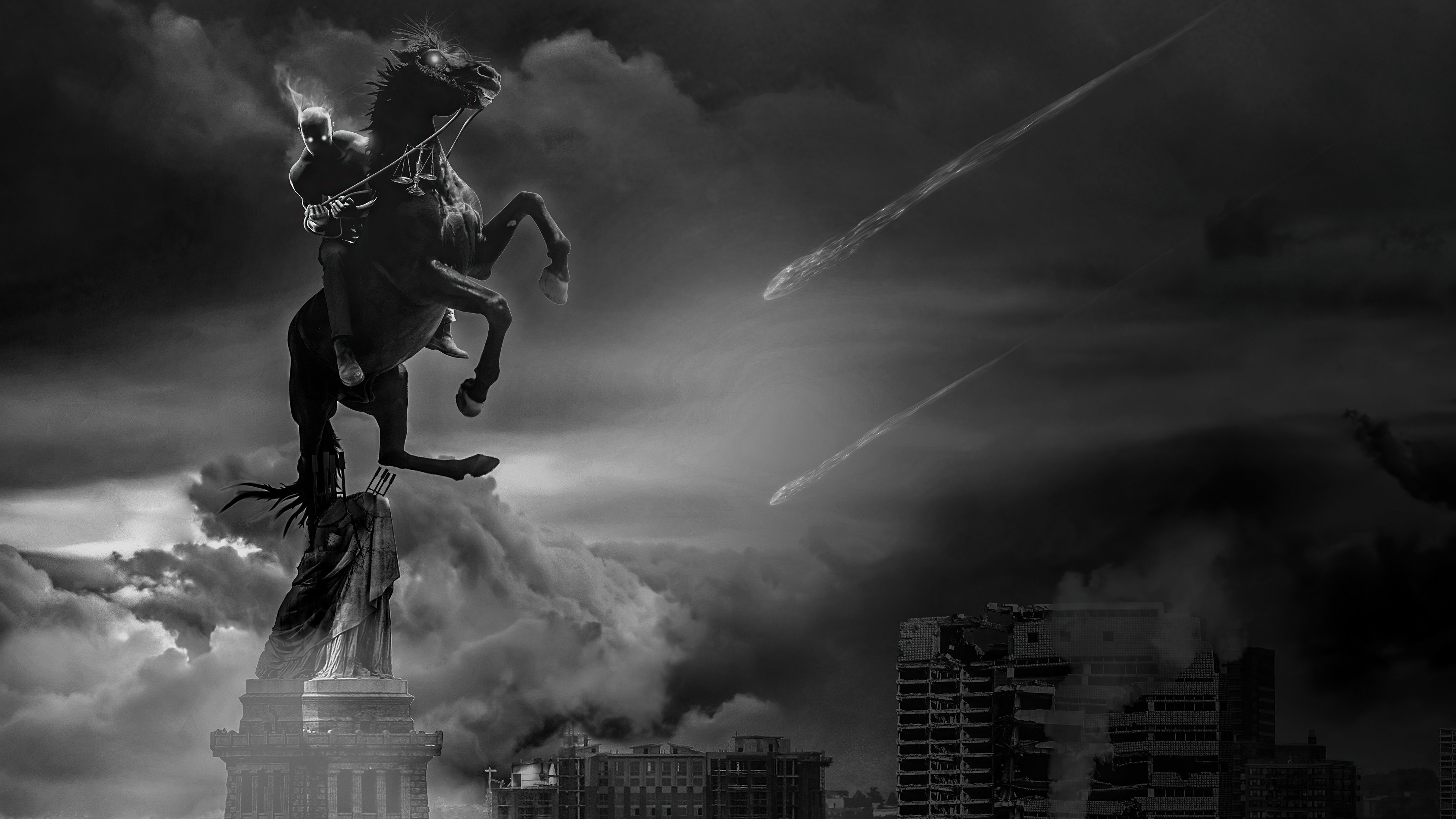 The Four Horsemen of the Apocalypse on Statue of Liberty HD Wallpaper