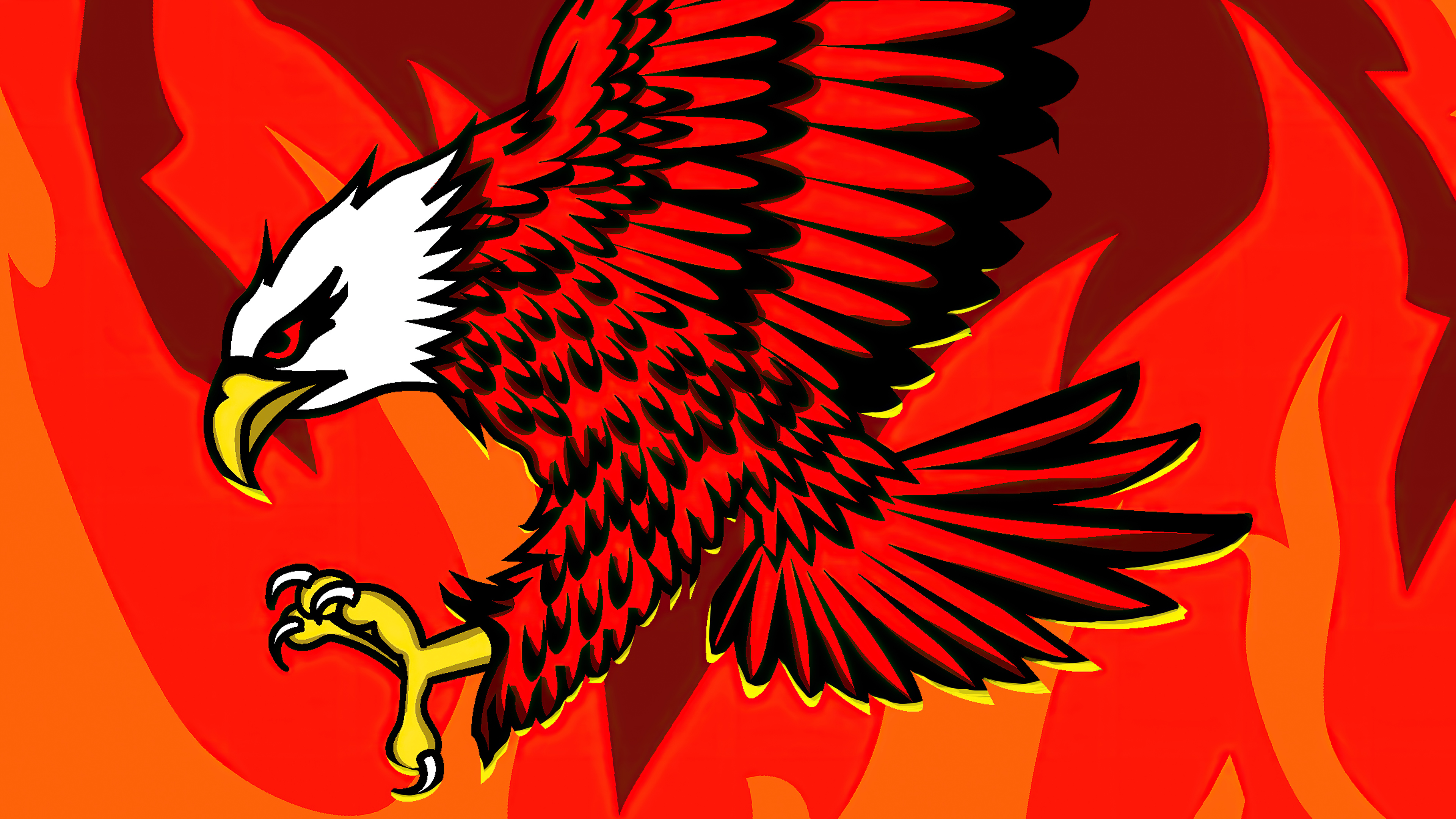 Digital art of a red eagle with flames HD Wallpaper