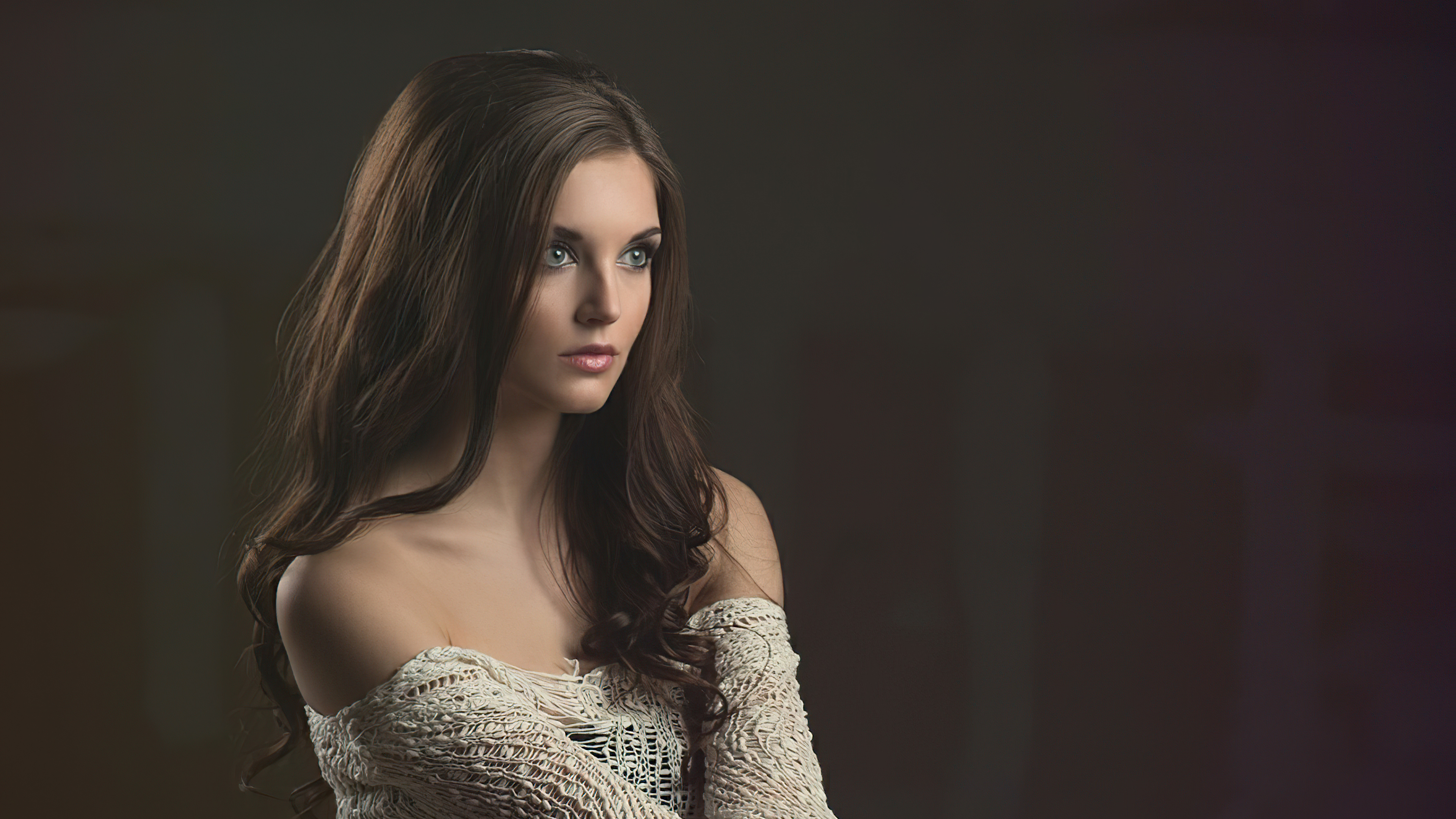 Portrait of a Young Woman with Long Hair HD Wallpaper