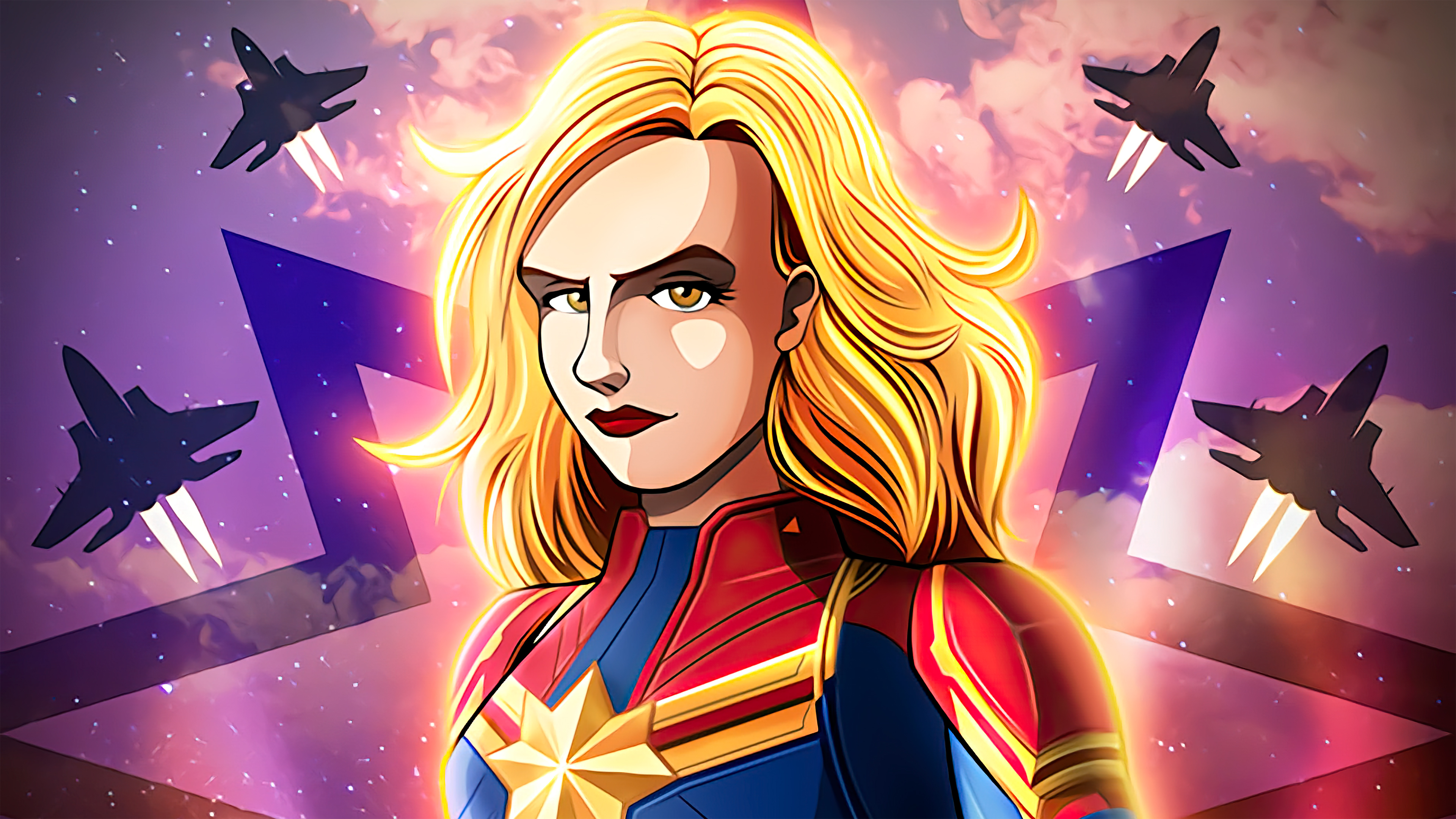 Captain Marvel with jets and stars HD Wallpaper