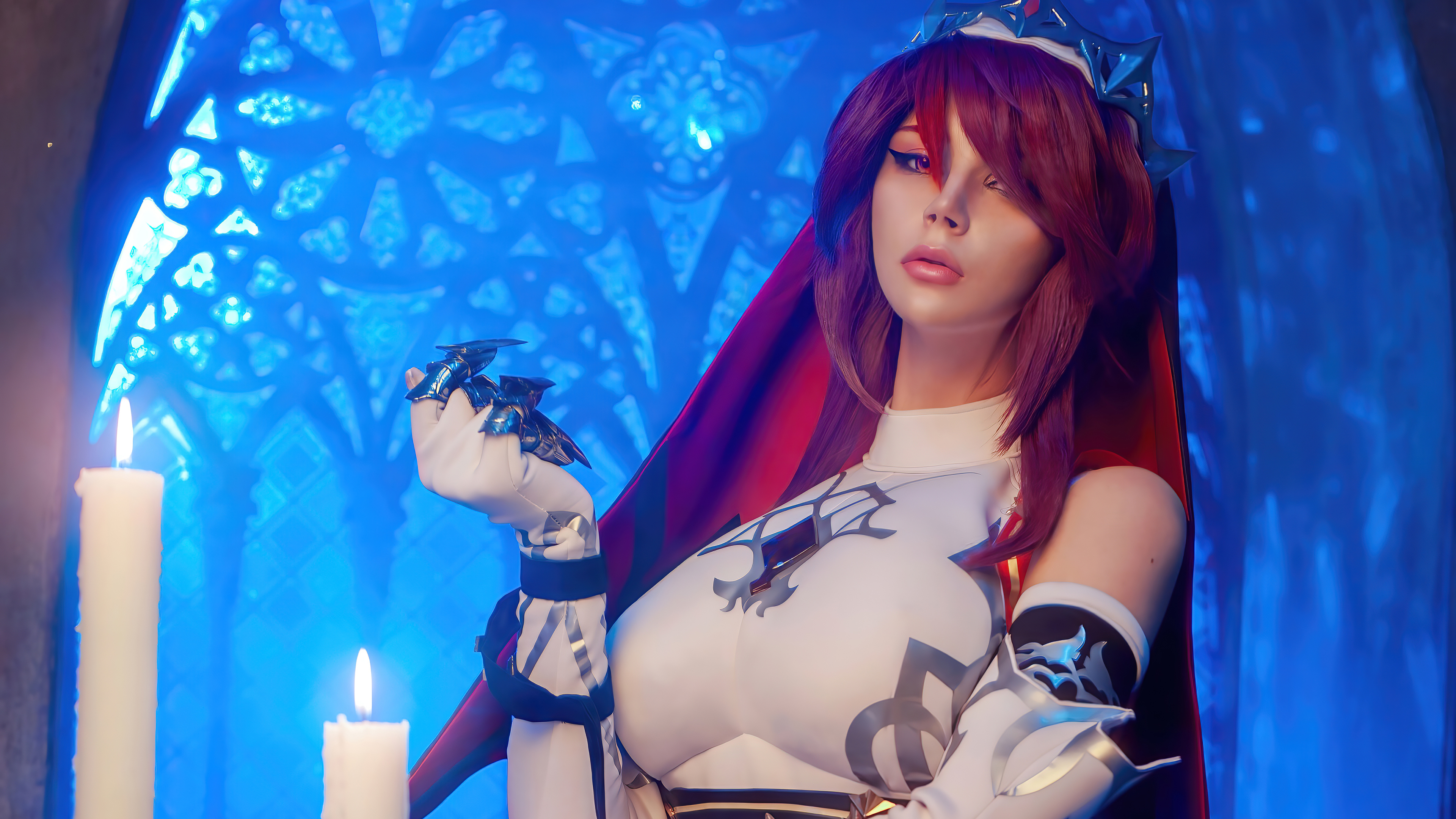 Rosaria from Genshin Impact cosplay with candles HD Wallpaper
