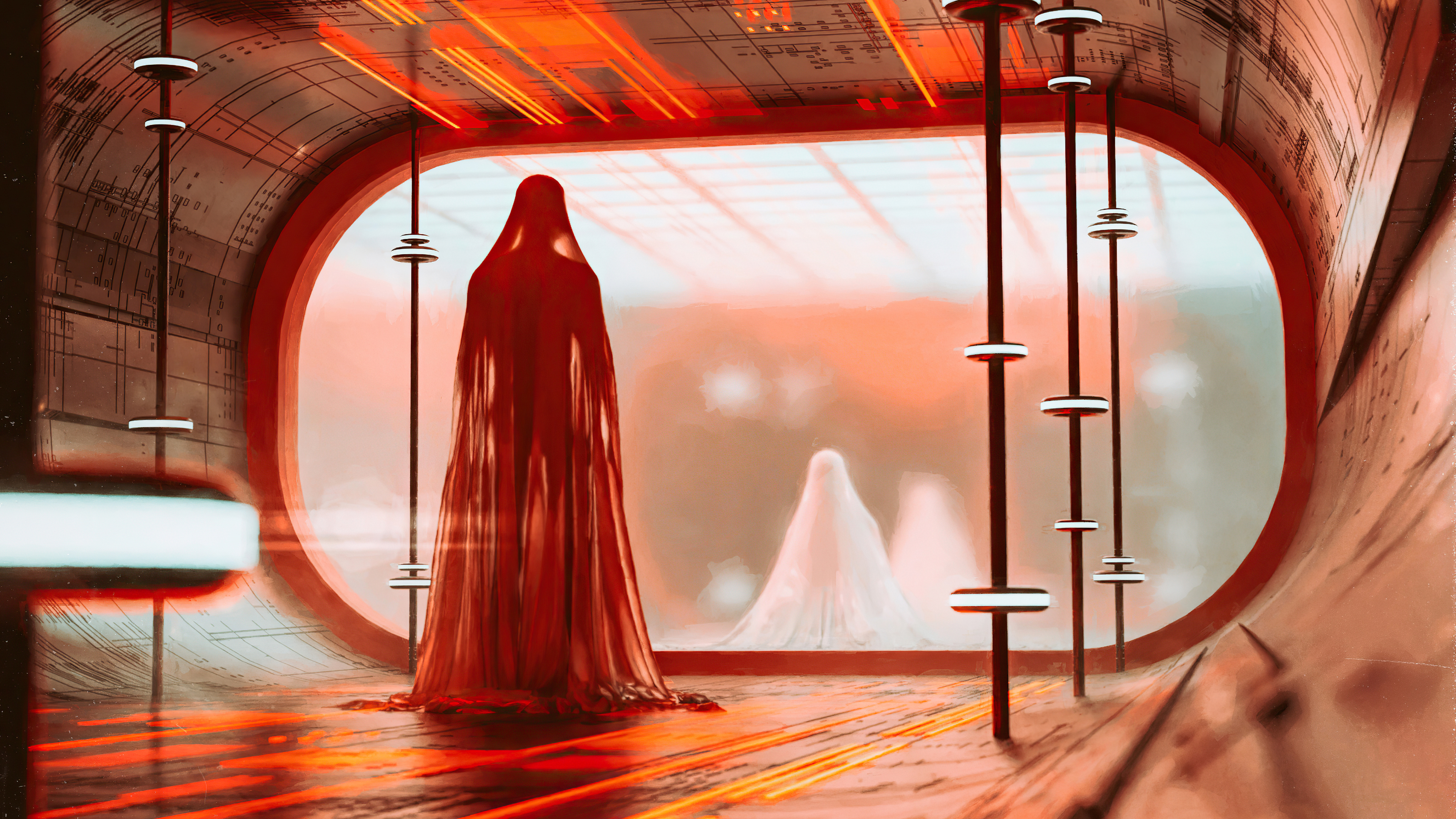 Figures in a futuristic environment HD Wallpaper