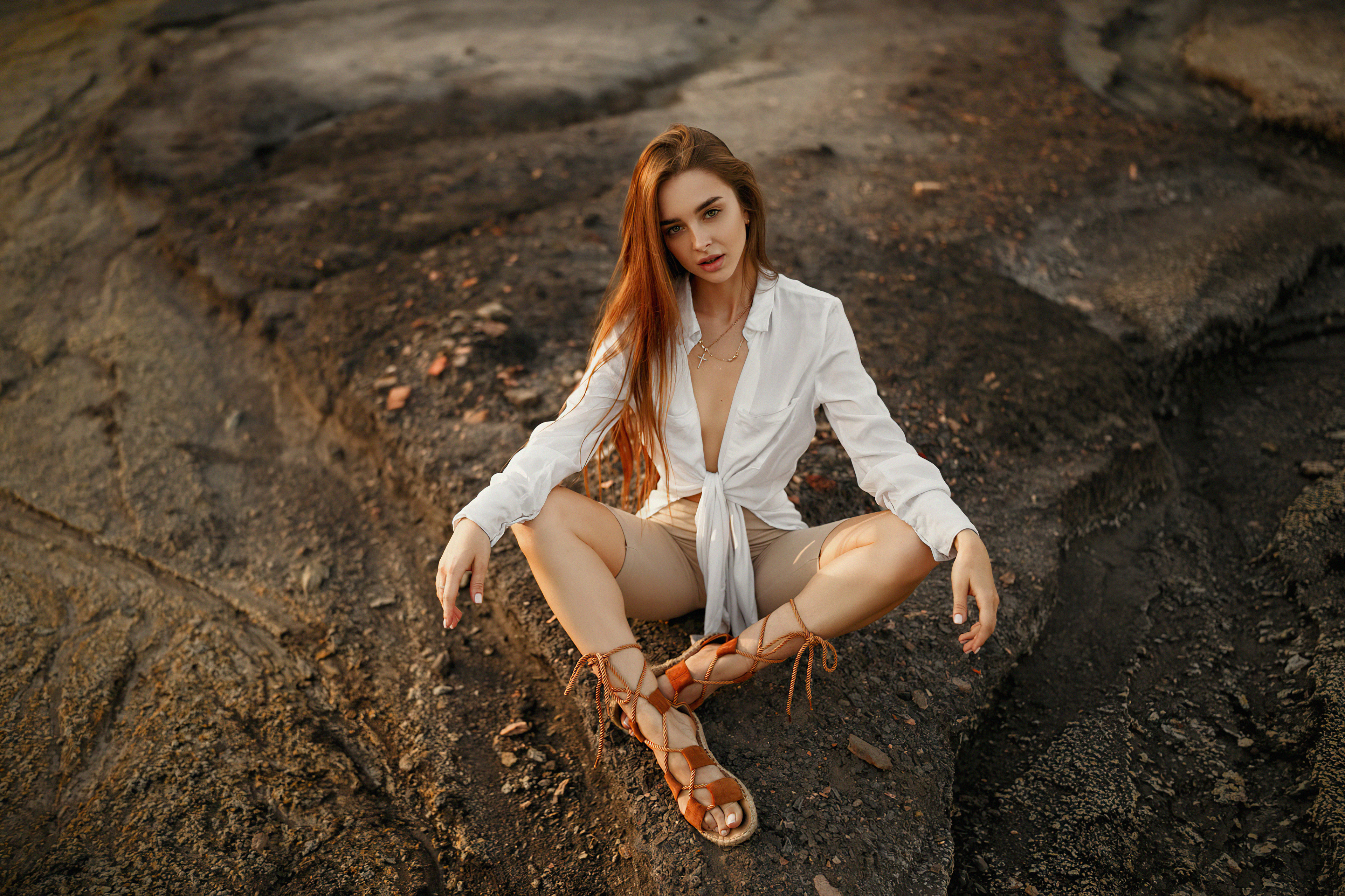 Redhead Model Posing Outdoors in HD Wallpaper