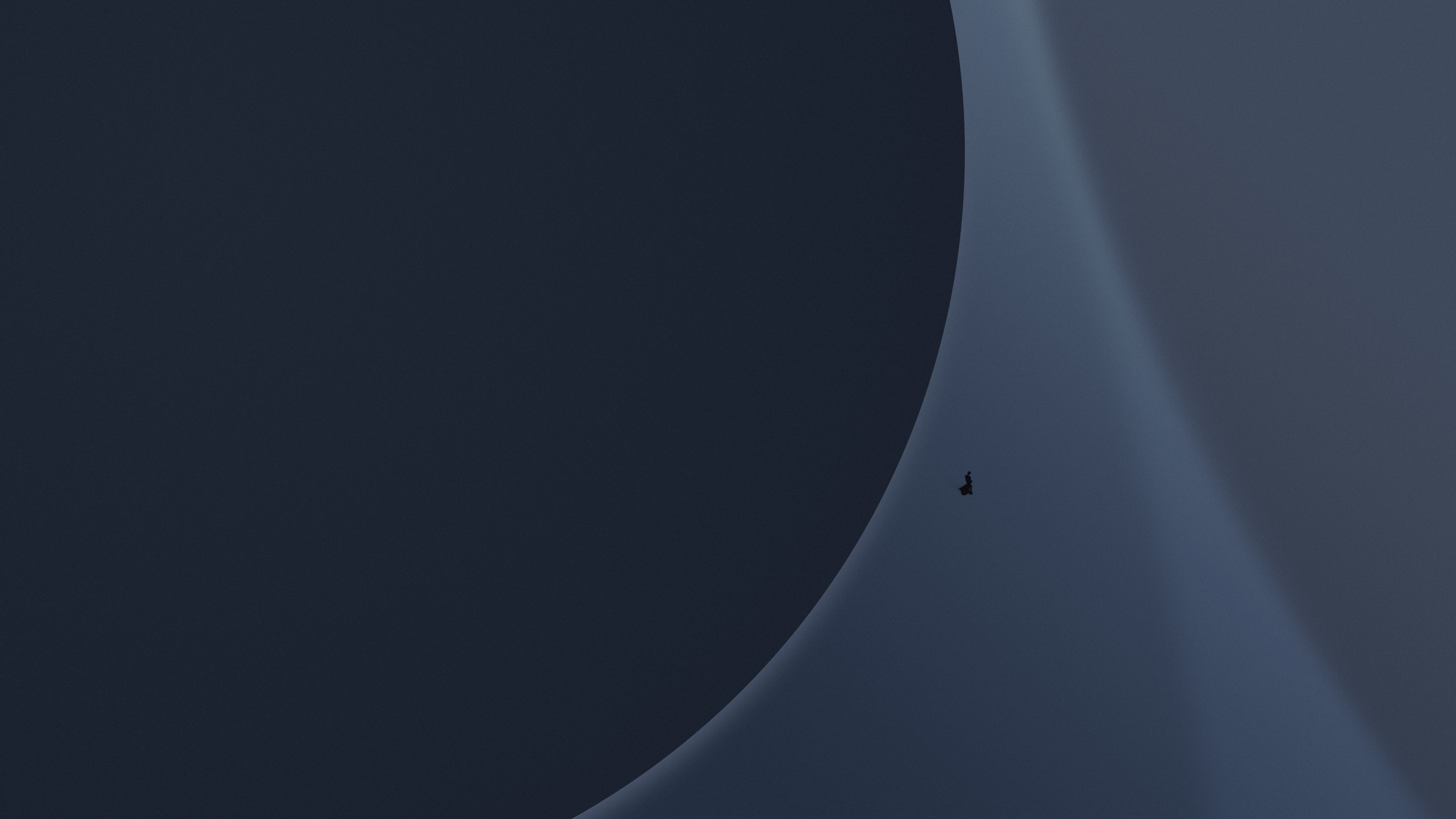 Minimalist artwork of a lone figure on a dune HD Wallpaper