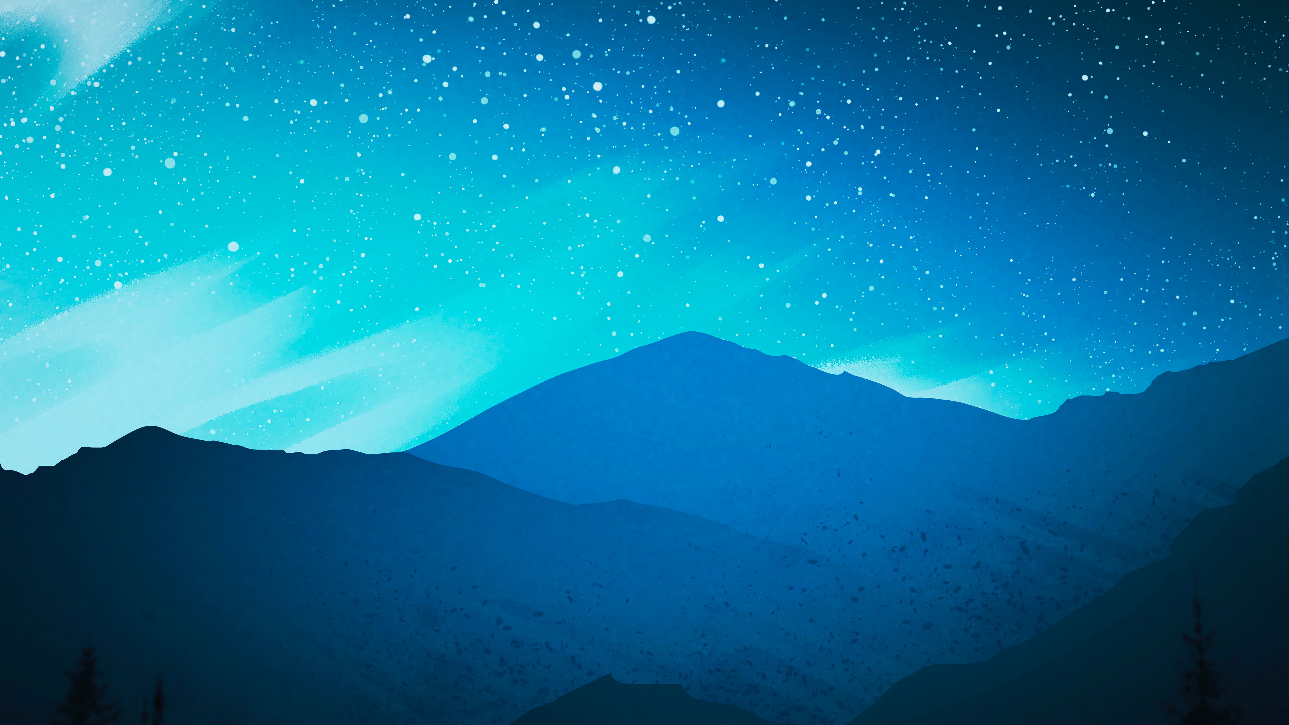 Digital art of mountains under a starry sky HD Wallpaper