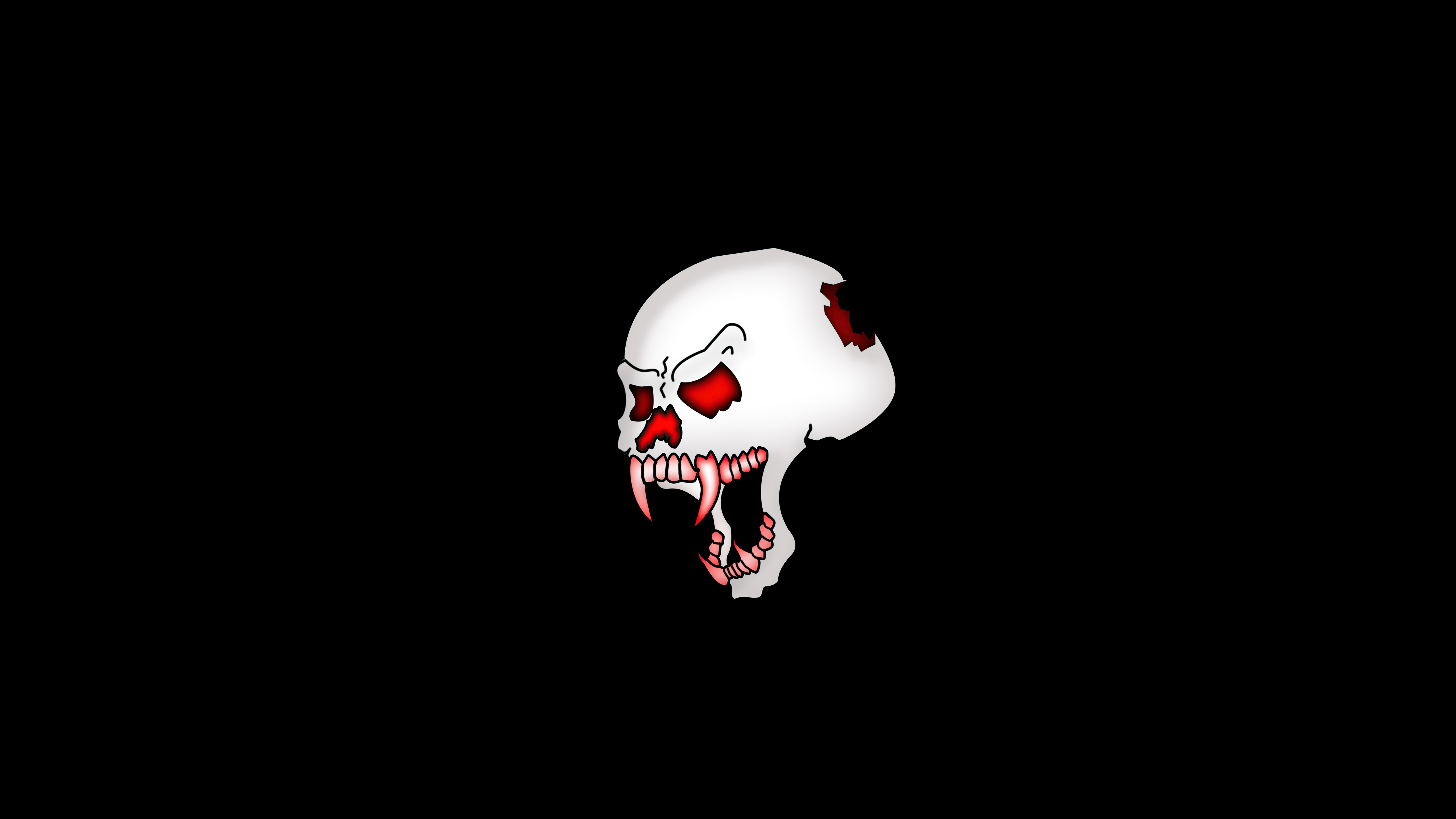 Digital artwork of a white skull with red eyes and fangs HD Wallpaper