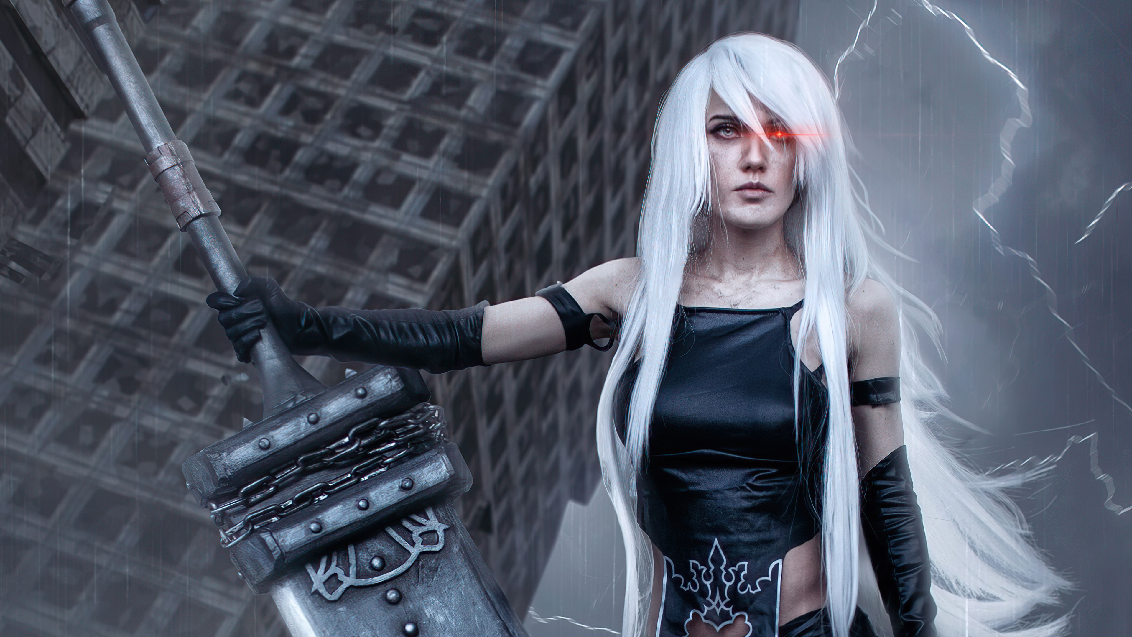Cosplayer as A2 from Nier: Automata with a large sword HD Wallpaper