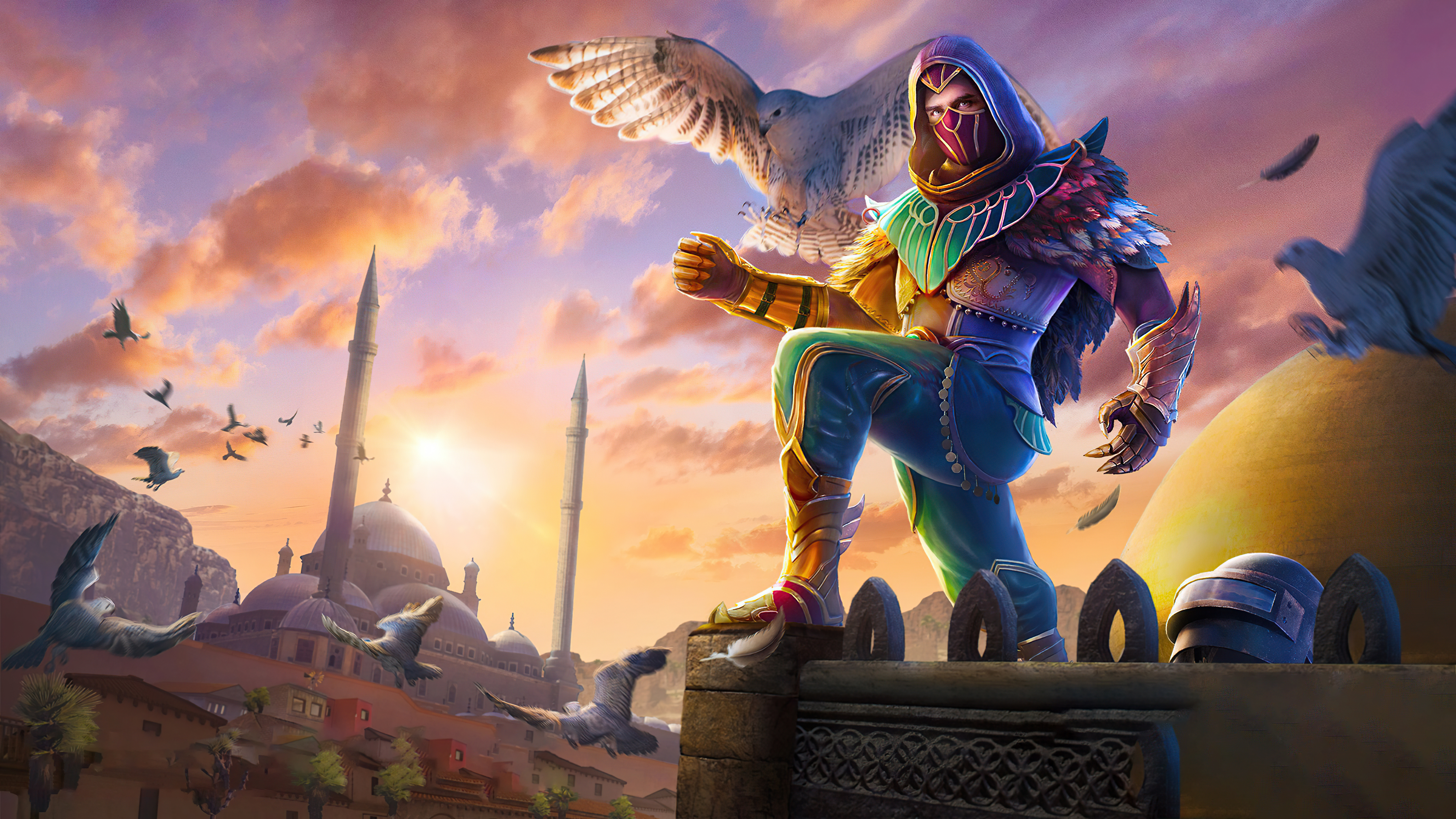 PlayerUnknown's Battlegrounds character with birds and mosque HD Wallpaper