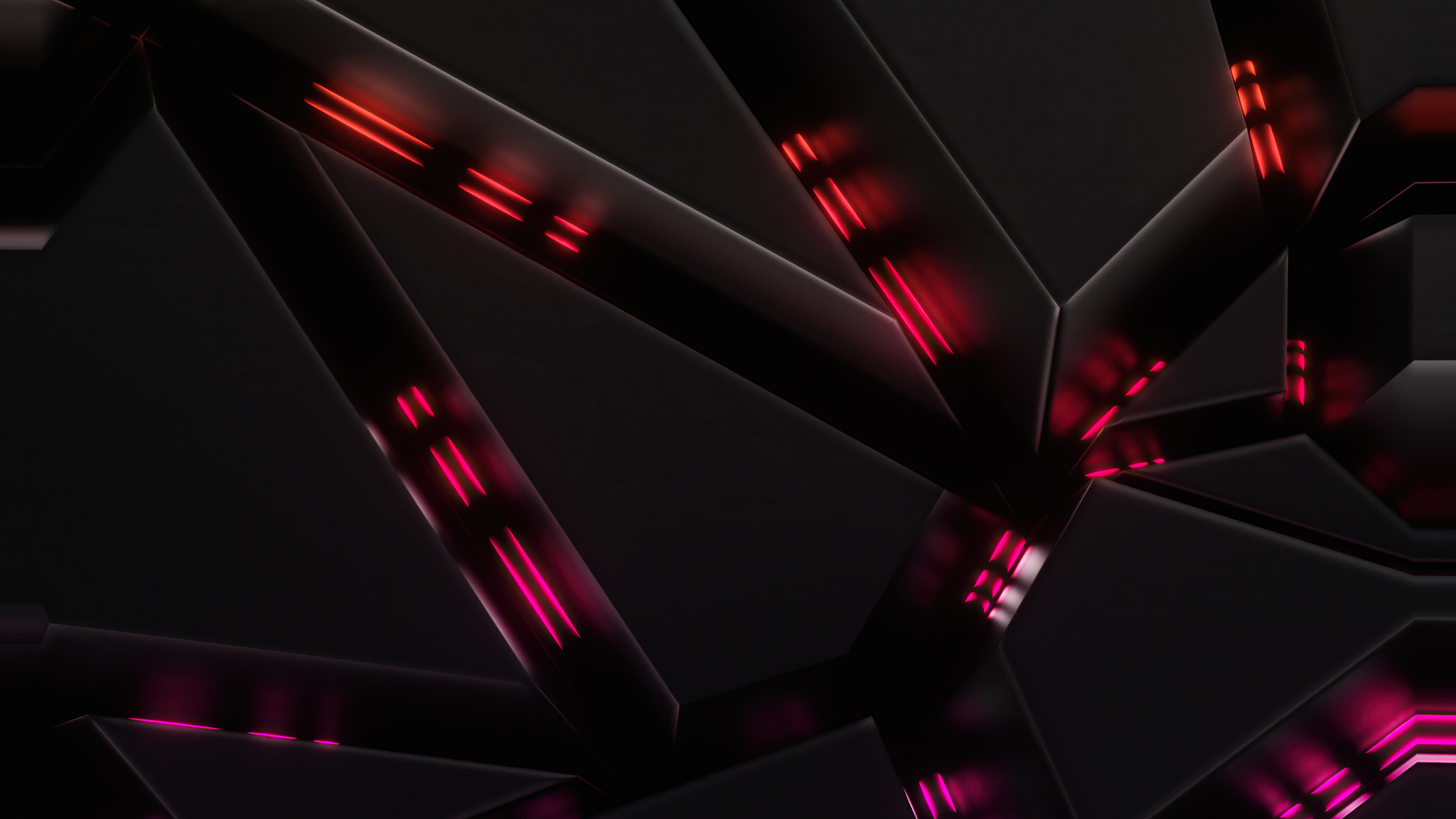Abstract digital art with red and pink neon lights HD Wallpaper