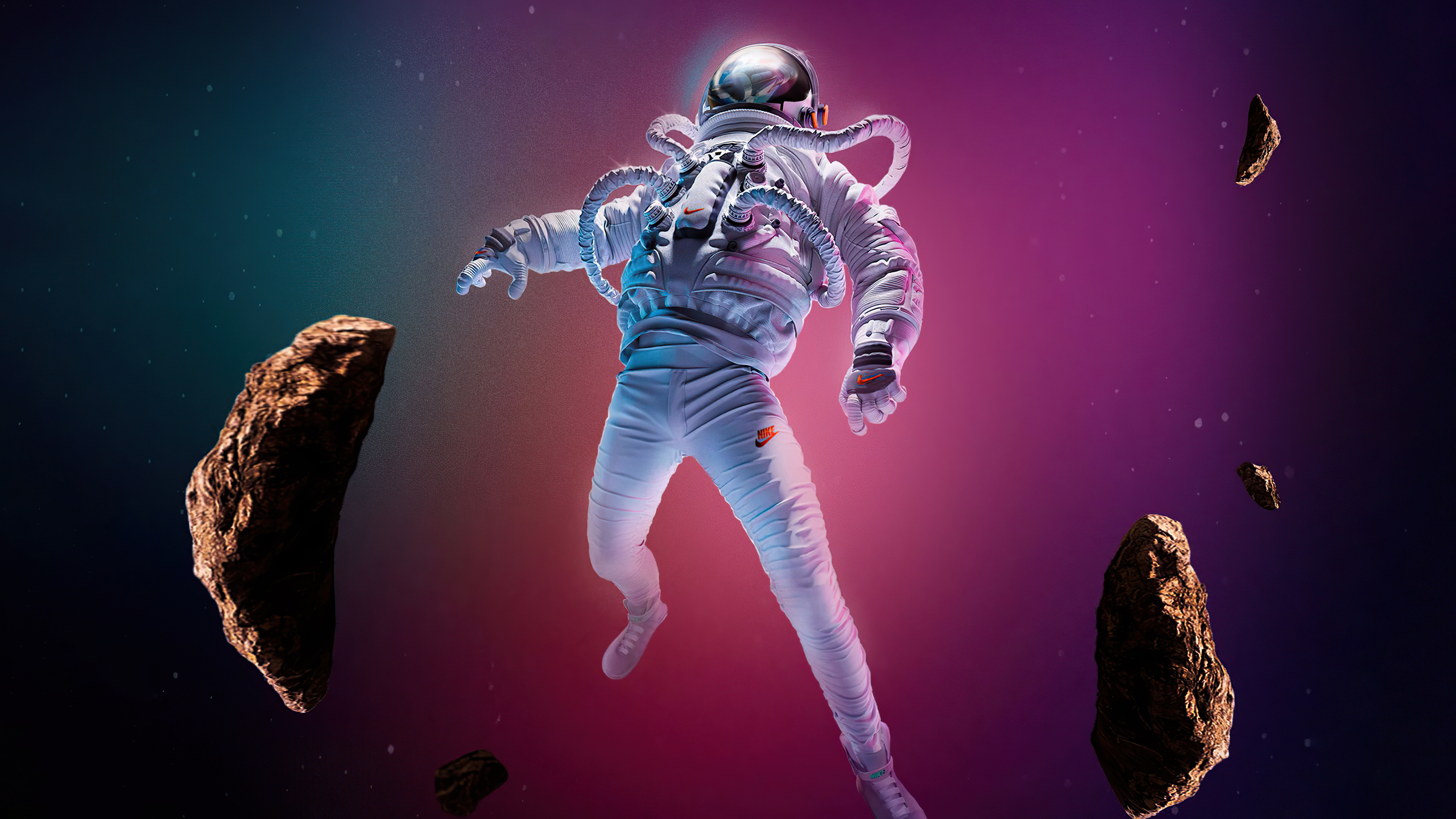 Astronaut in space with asteroids, digital art HD Wallpaper