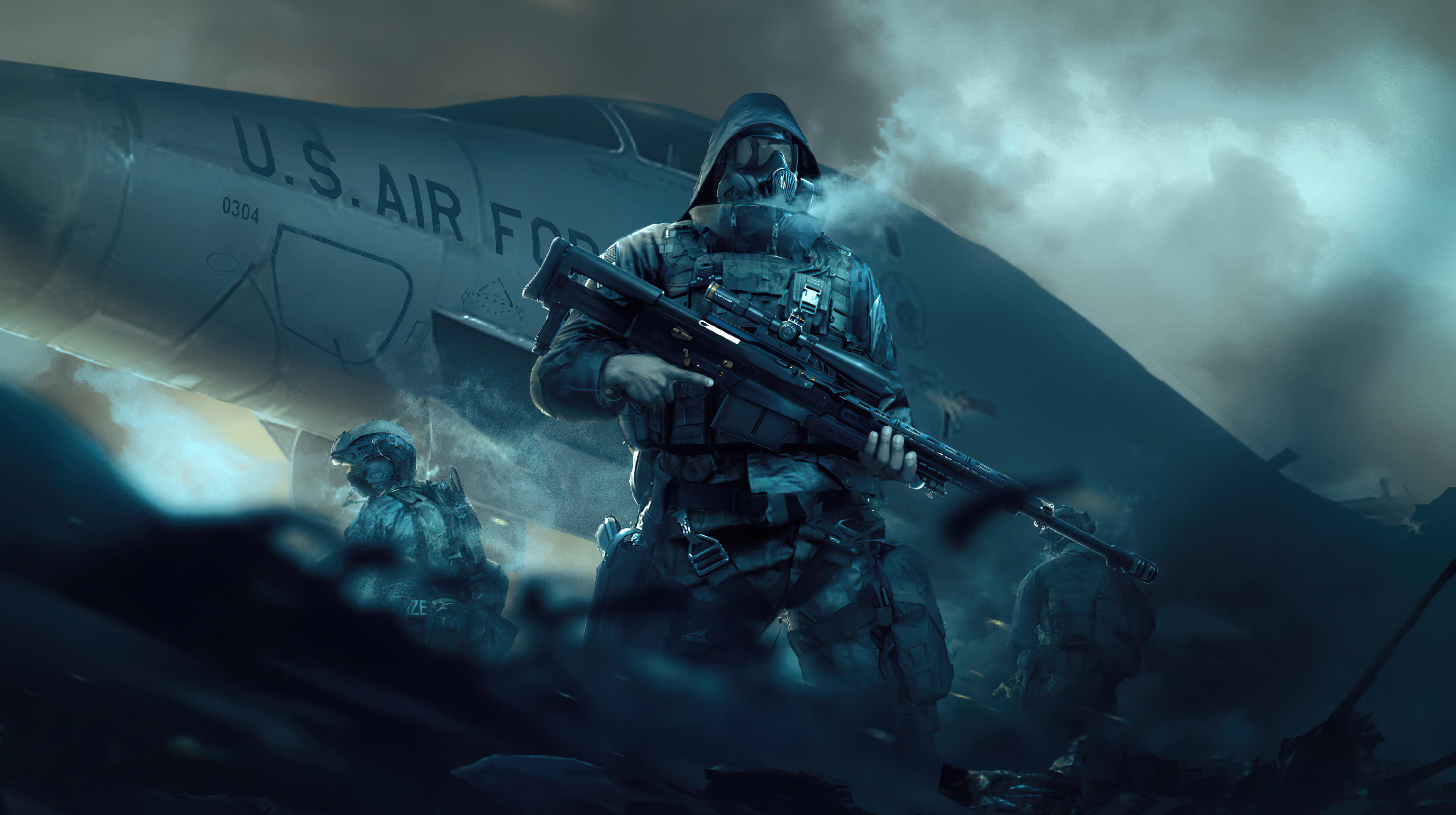 Soldiers with sniper rifle and airplane HD Wallpaper