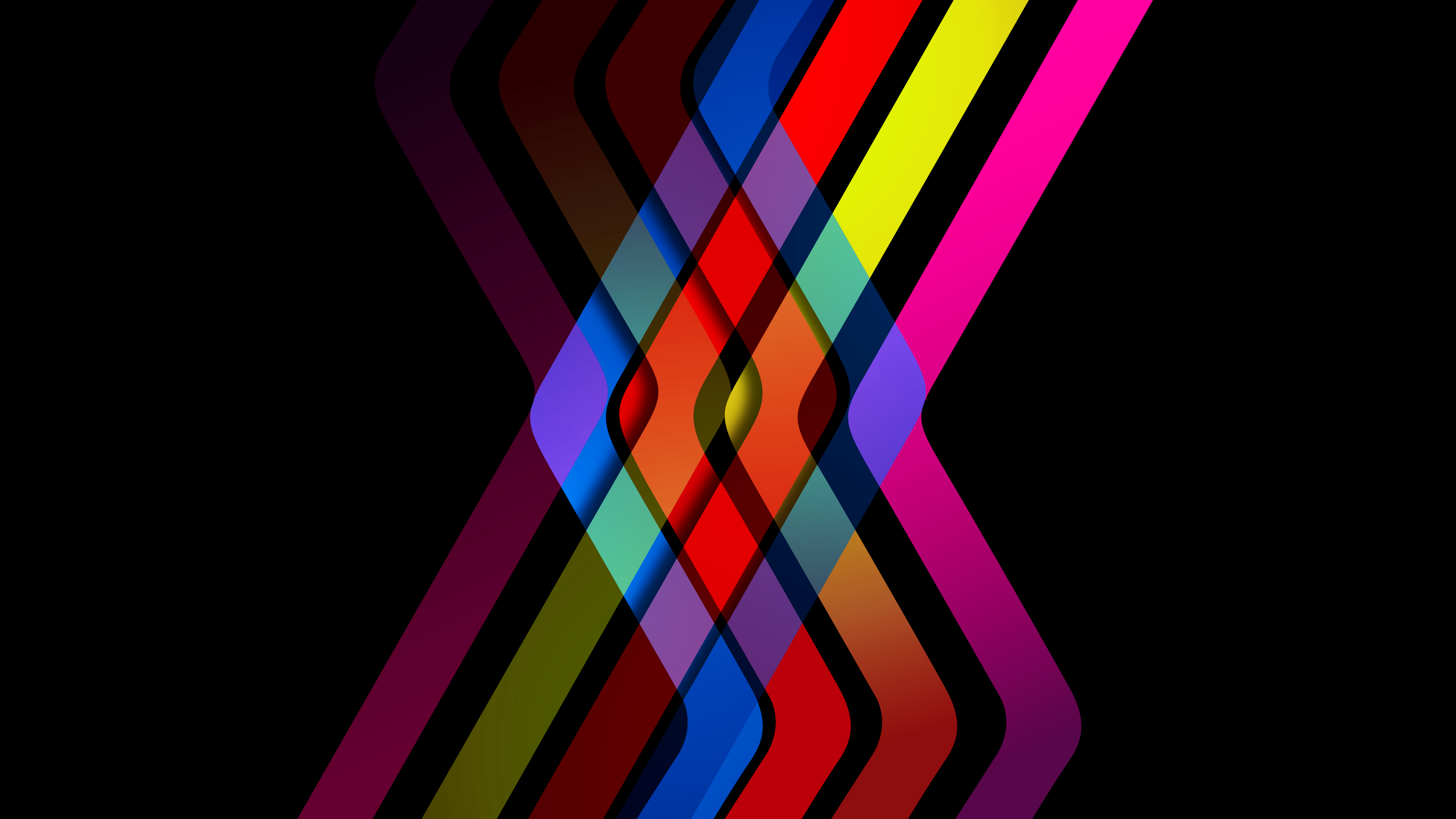 Abstract colorful overlapping shapes on black background HD Wallpaper