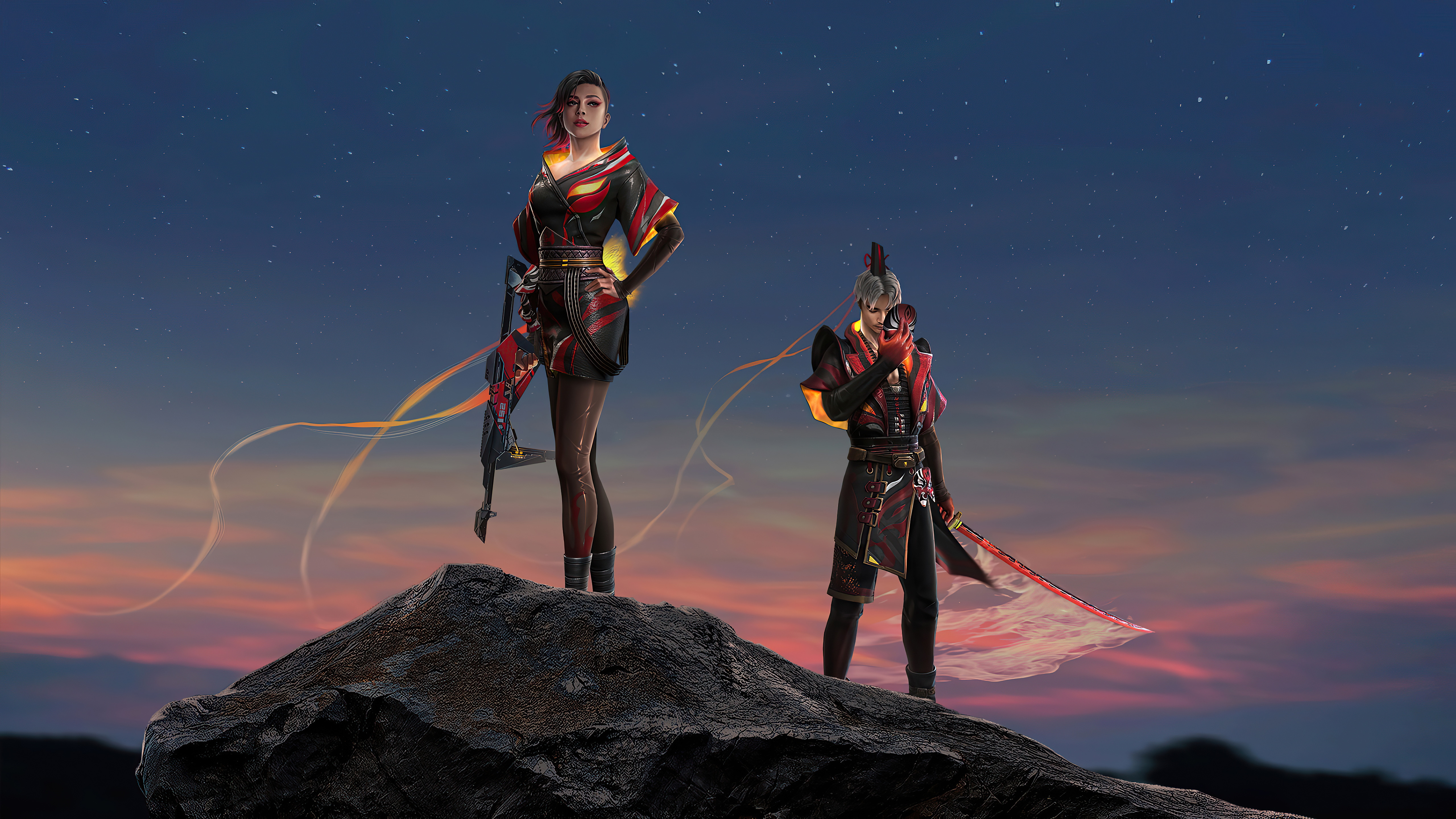 Two characters from Garena Free Fire on a rock HD Wallpaper