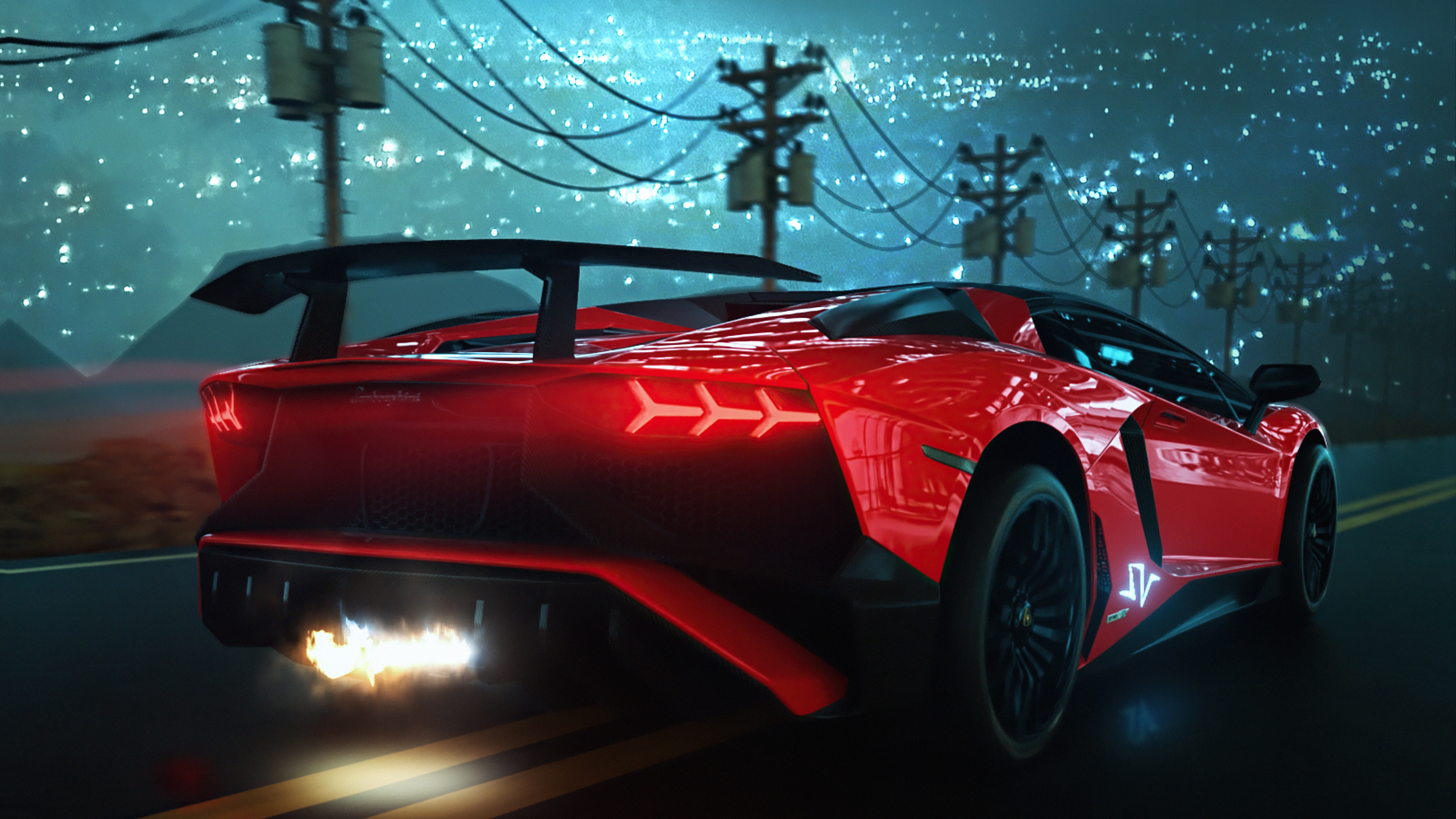 Red Lamborghini Aventador with flames HD Wallpaper