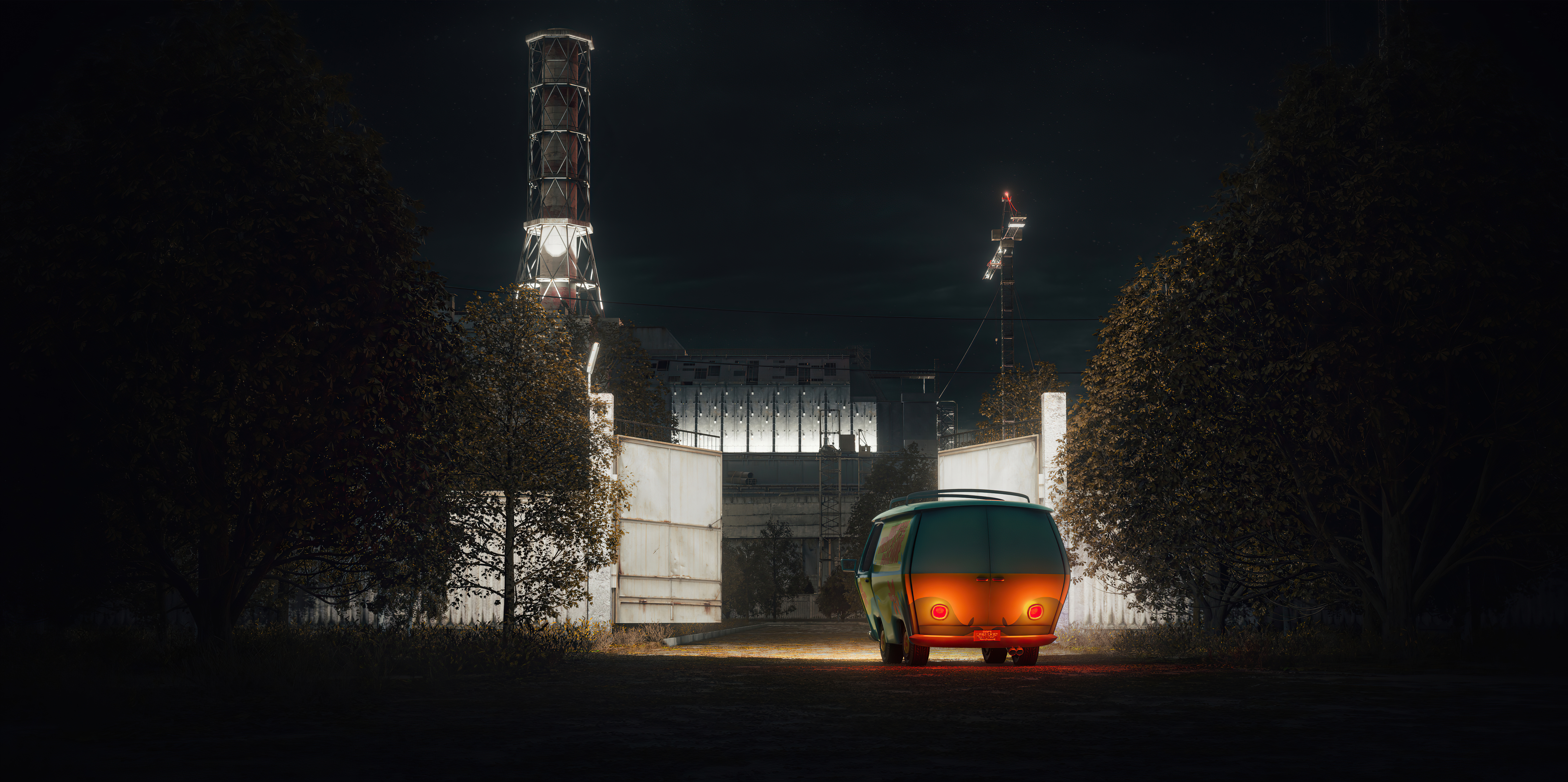 Scooby-Doo van at Chernobyl HD Wallpaper