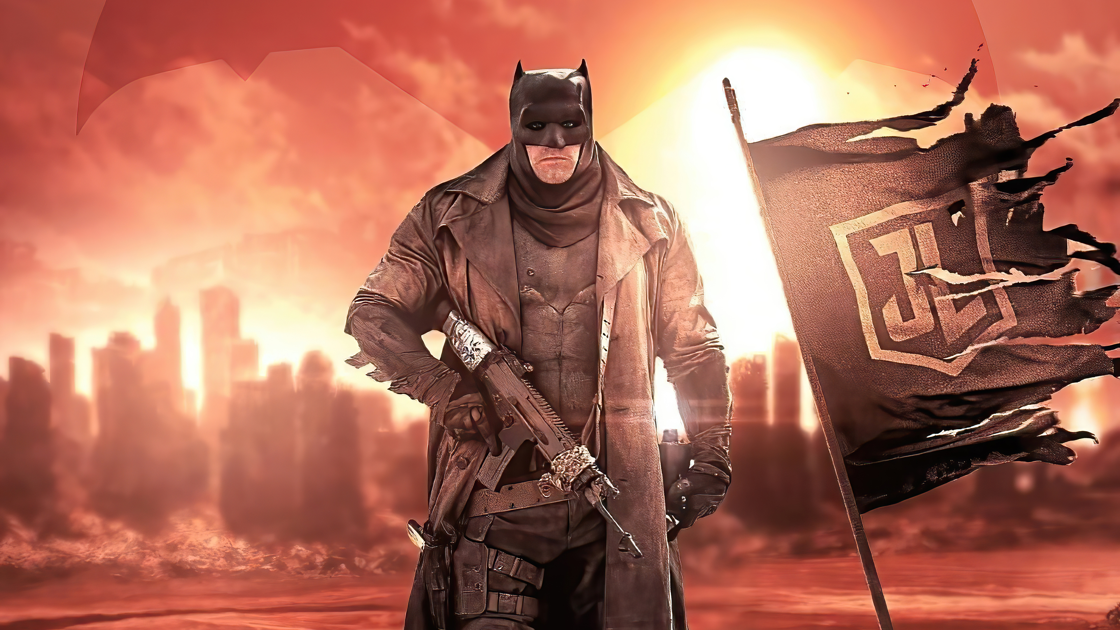 Batman from Justice League holding a rifle HD Wallpaper