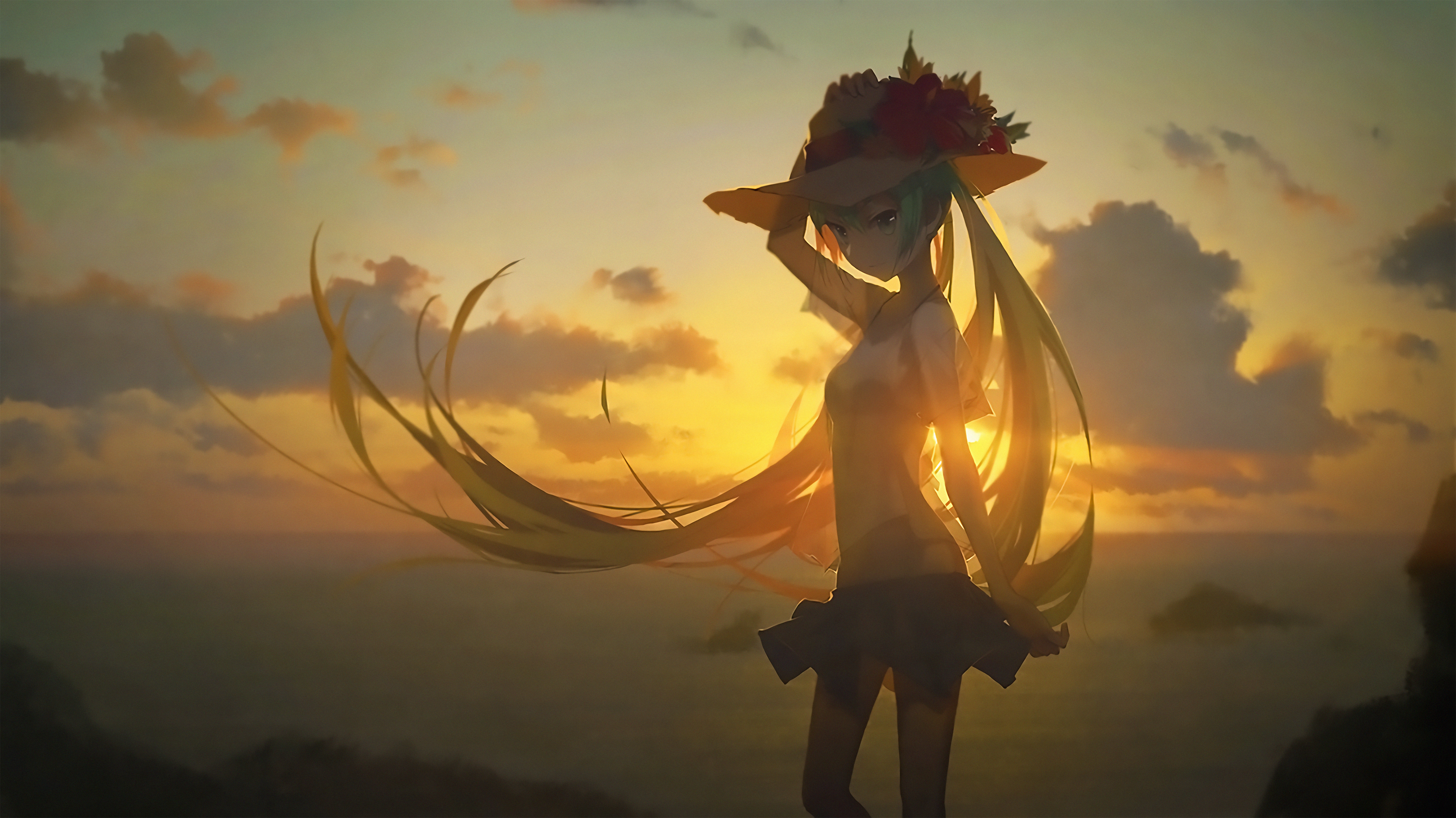 Hatsune Miku from Vocaloid wearing a straw hat HD Wallpaper