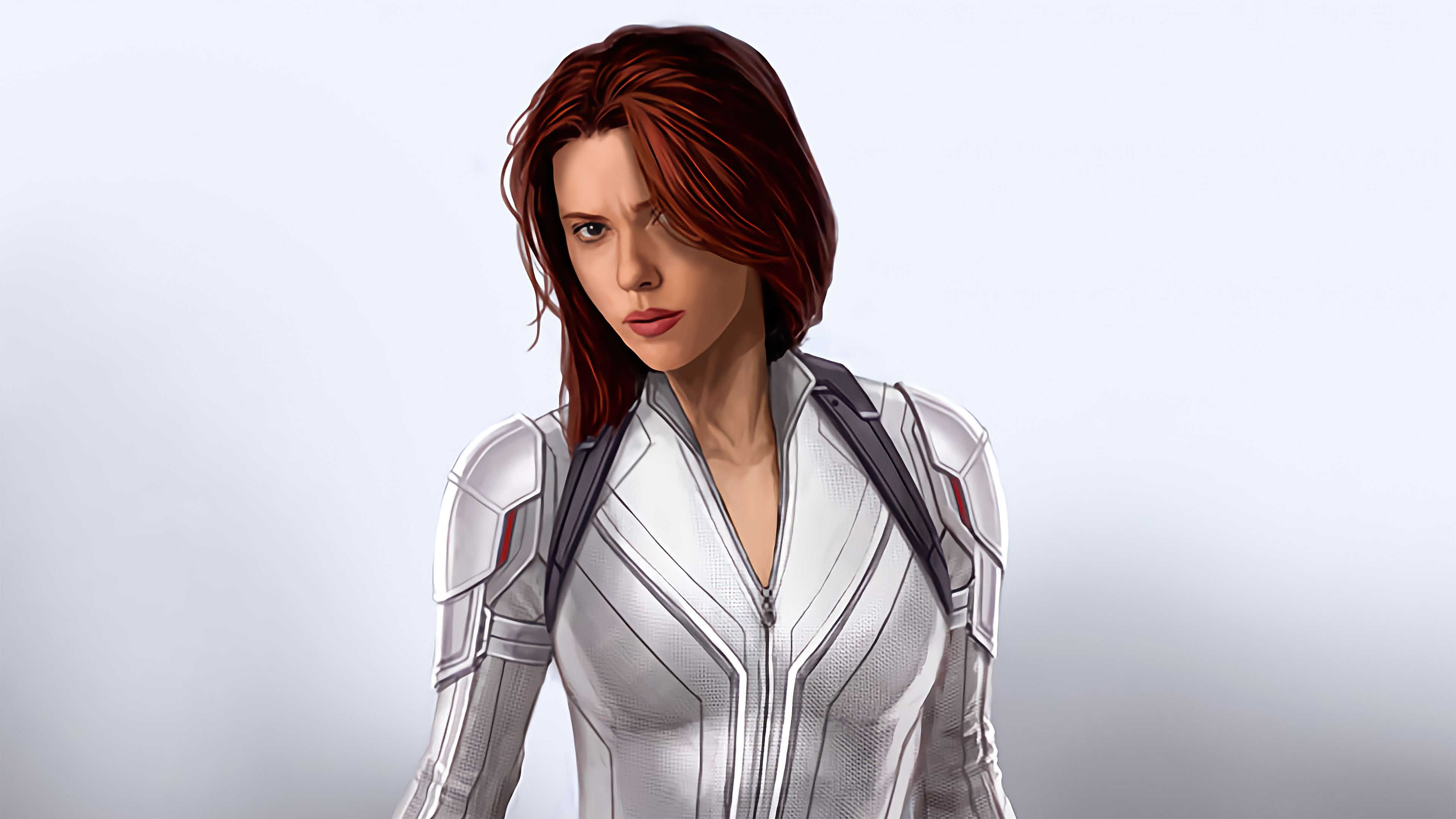Black Widow from Marvel in white suit HD Wallpaper