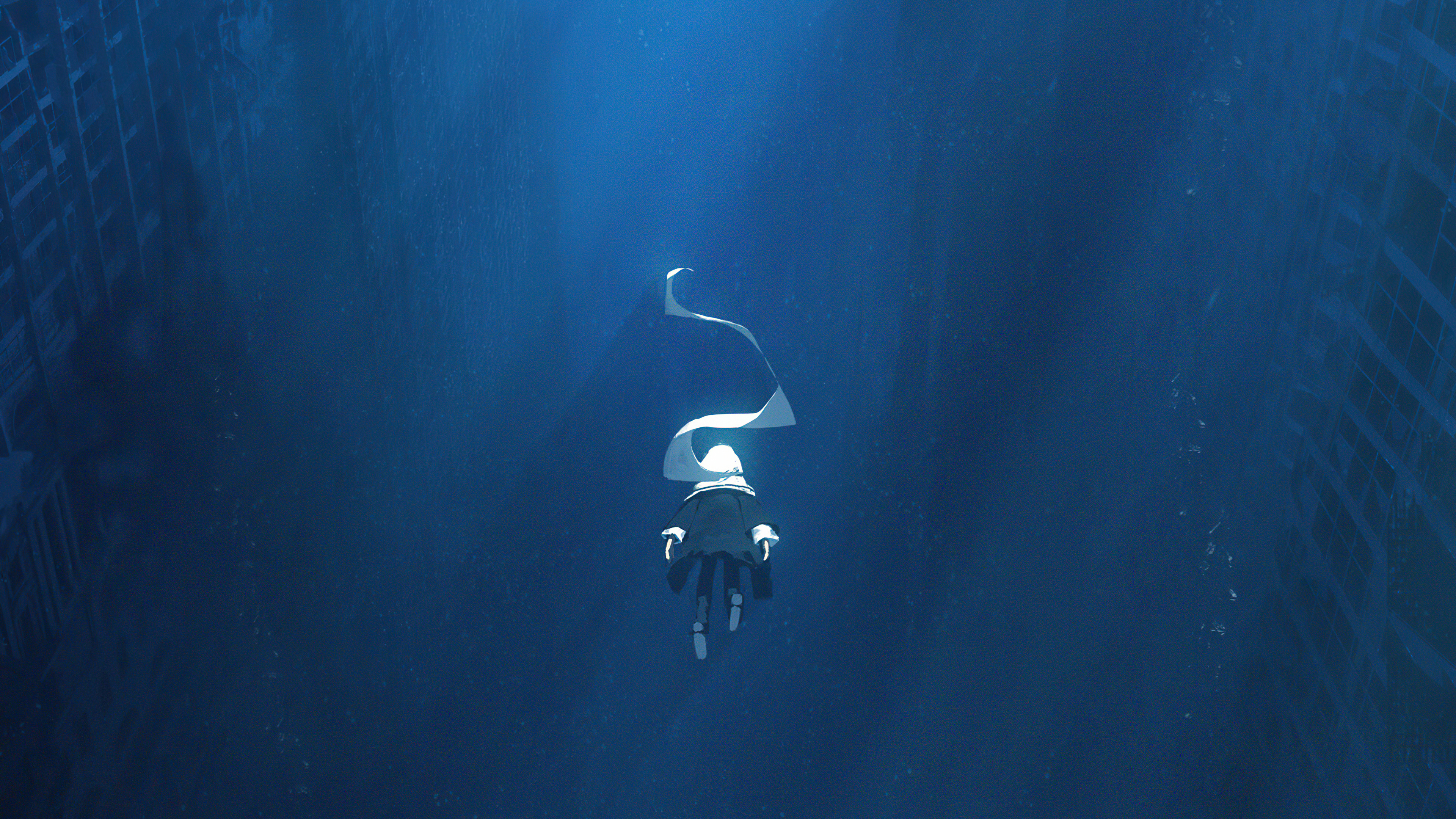 Figure falling in a dark blue abyss HD Wallpaper
