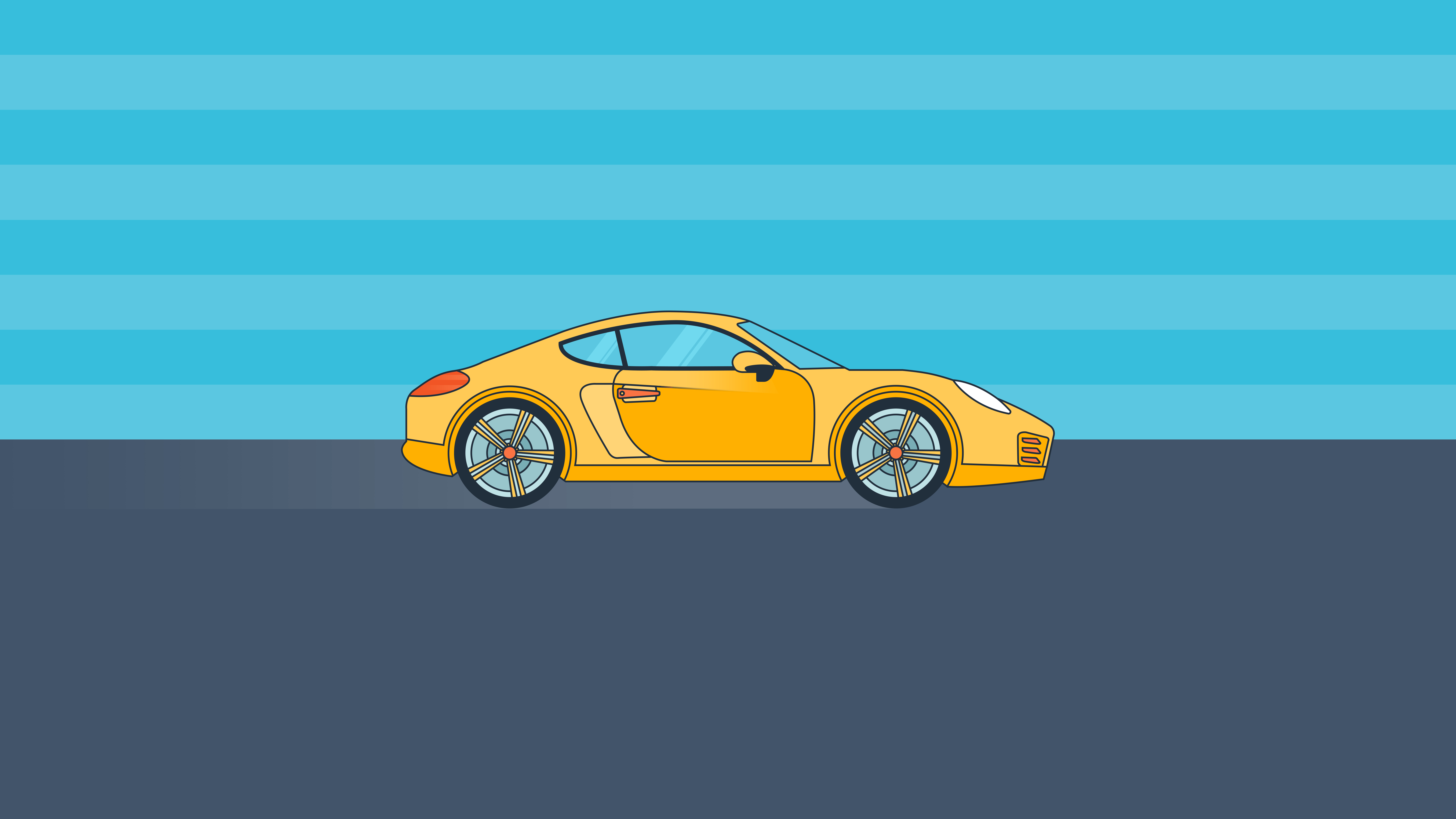 Yellow Porsche car on a blue striped background HD Wallpaper