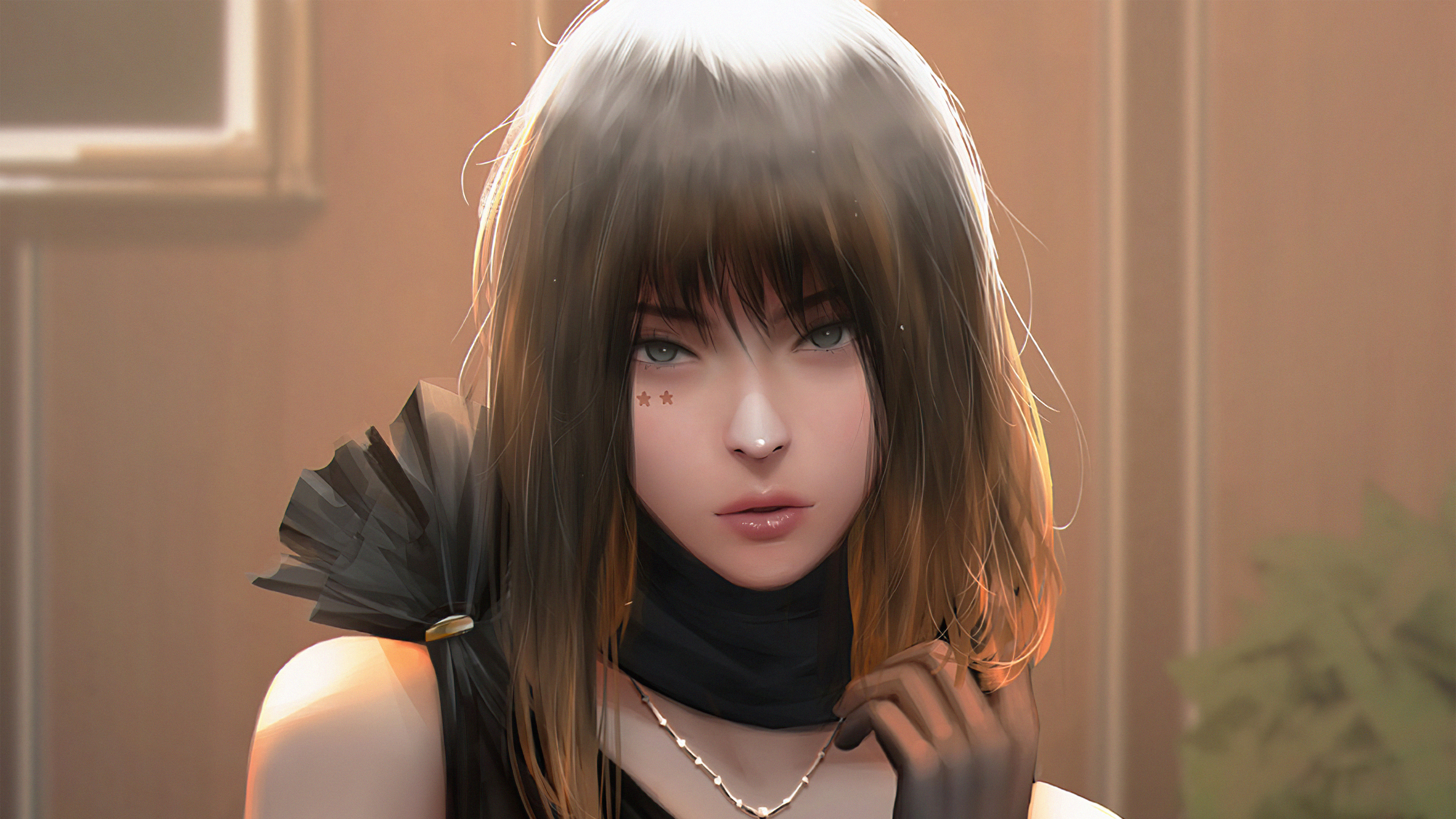 Artwork of a young woman with brown hair HD Wallpaper