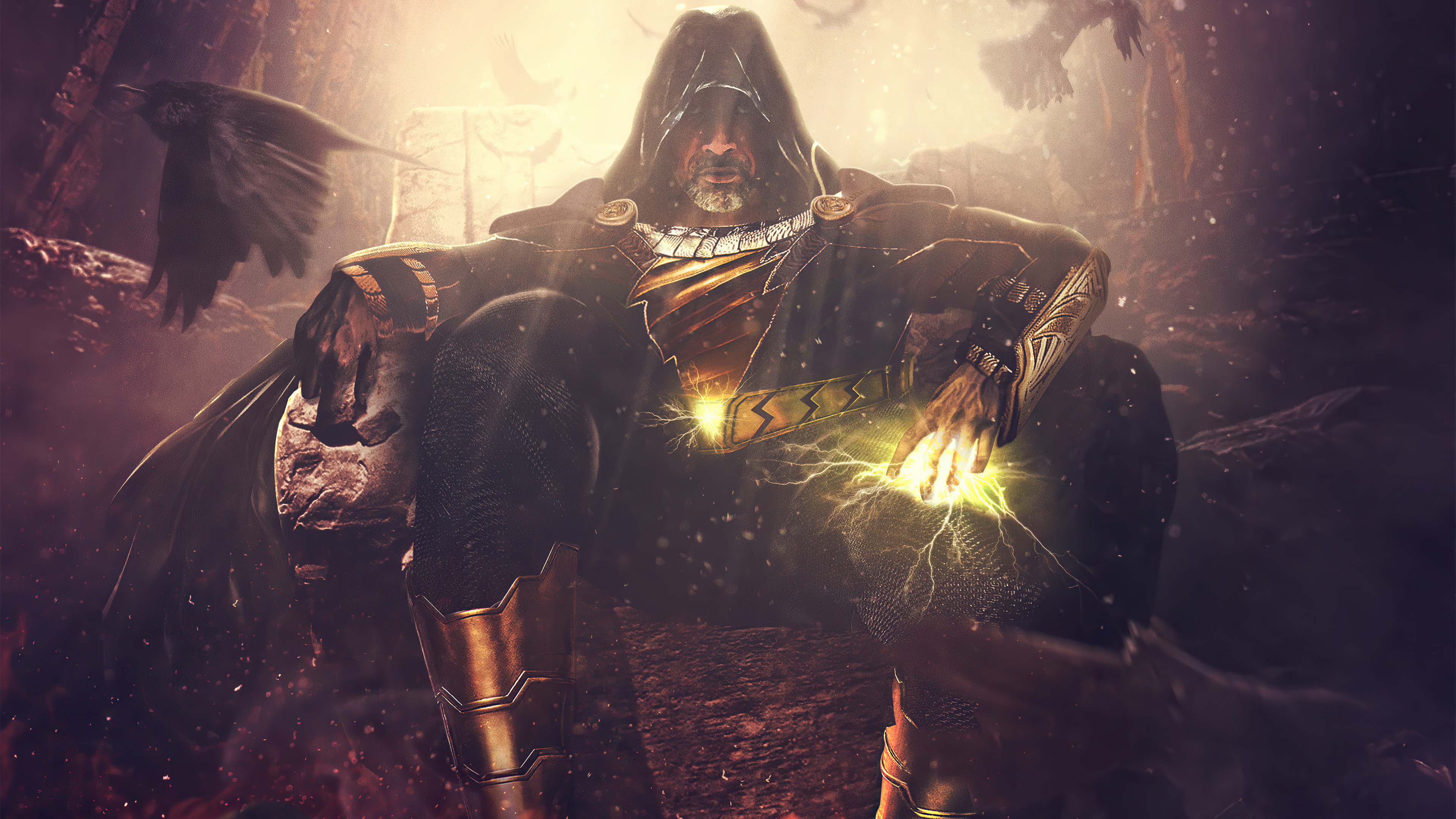Black Adam sitting with lightning HD Wallpaper