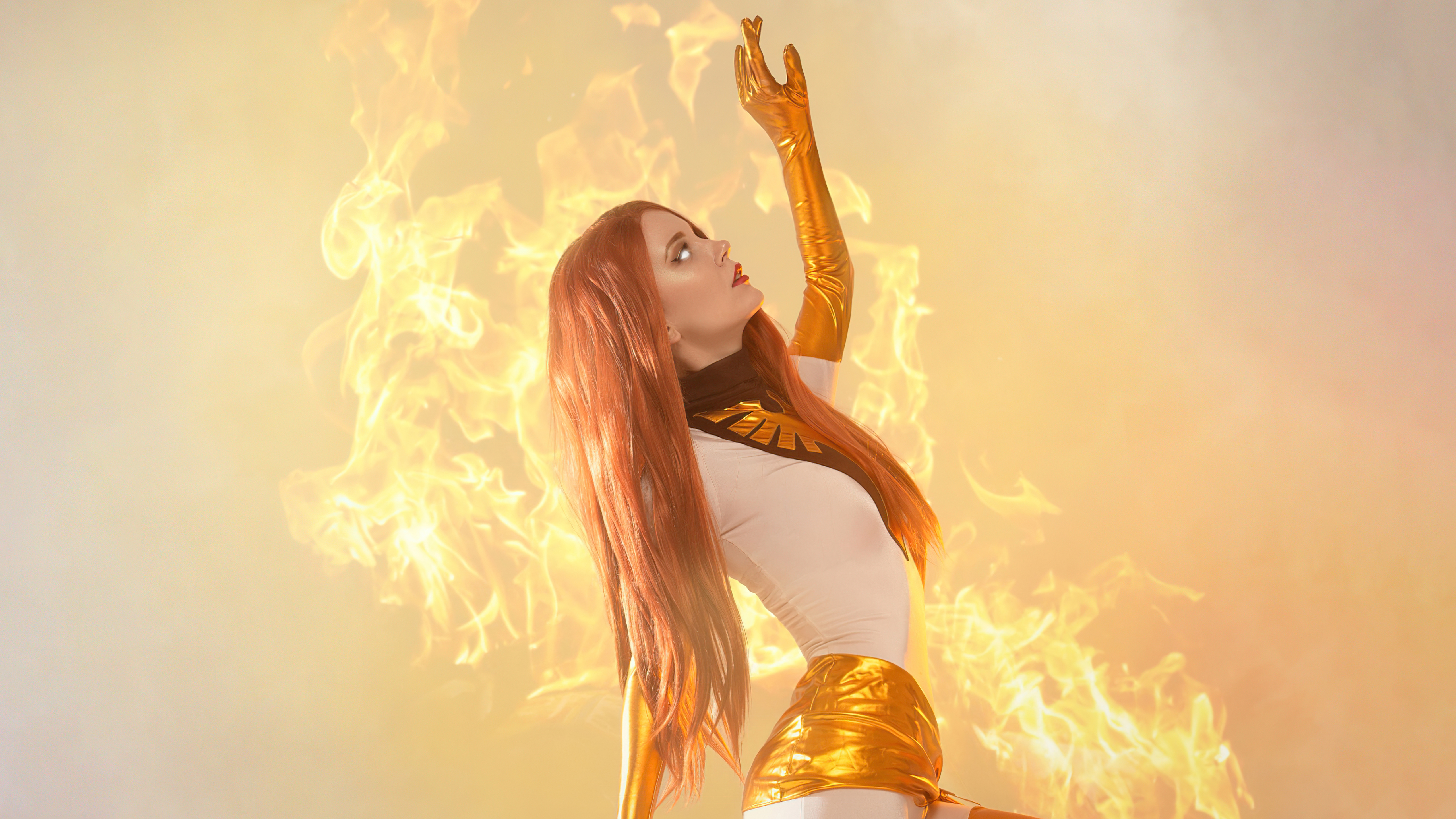 Jean Grey from X-Men Cosplay with Fire HD Wallpaper