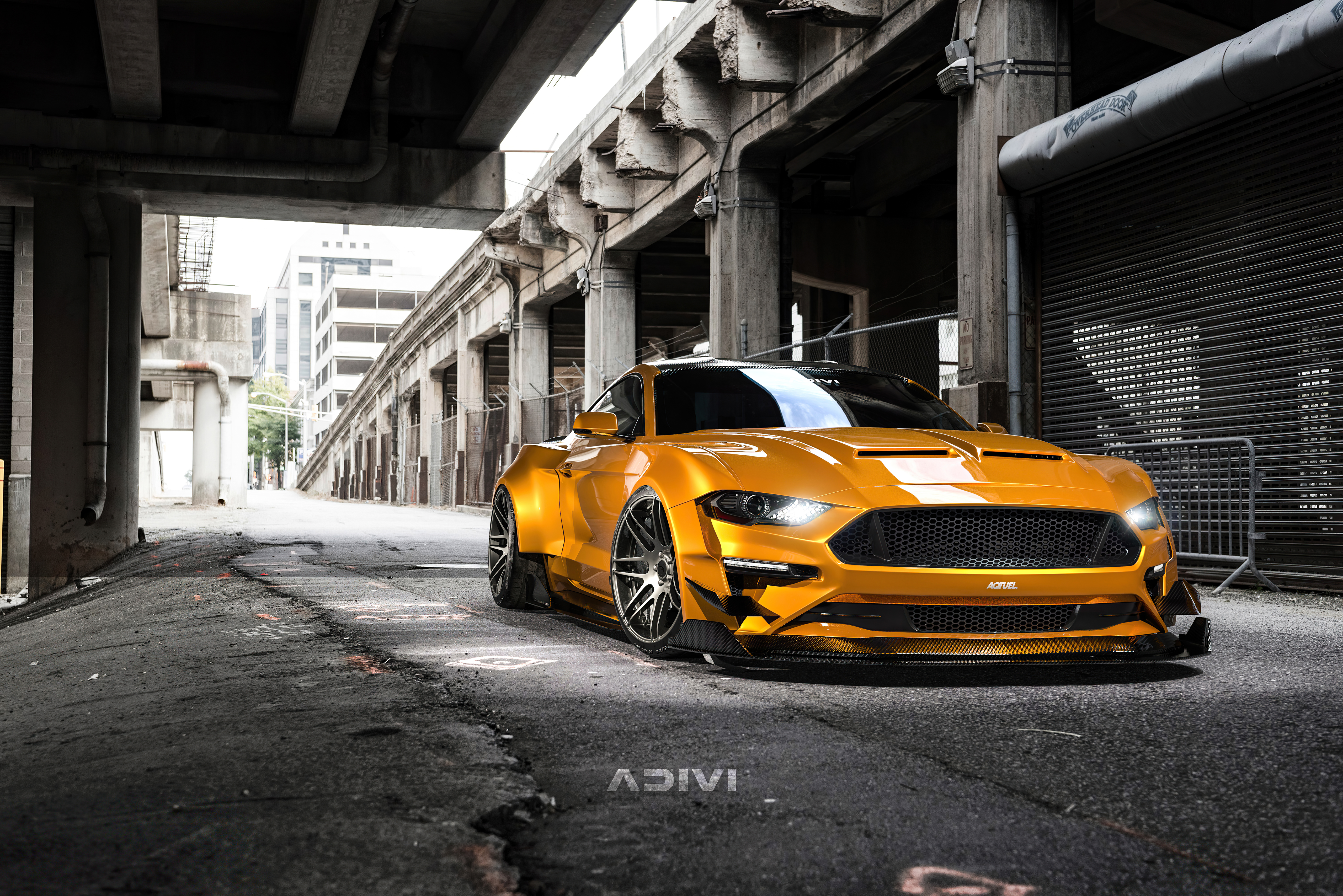 Golden Ford Mustang Widebody Kit HD Wallpaper