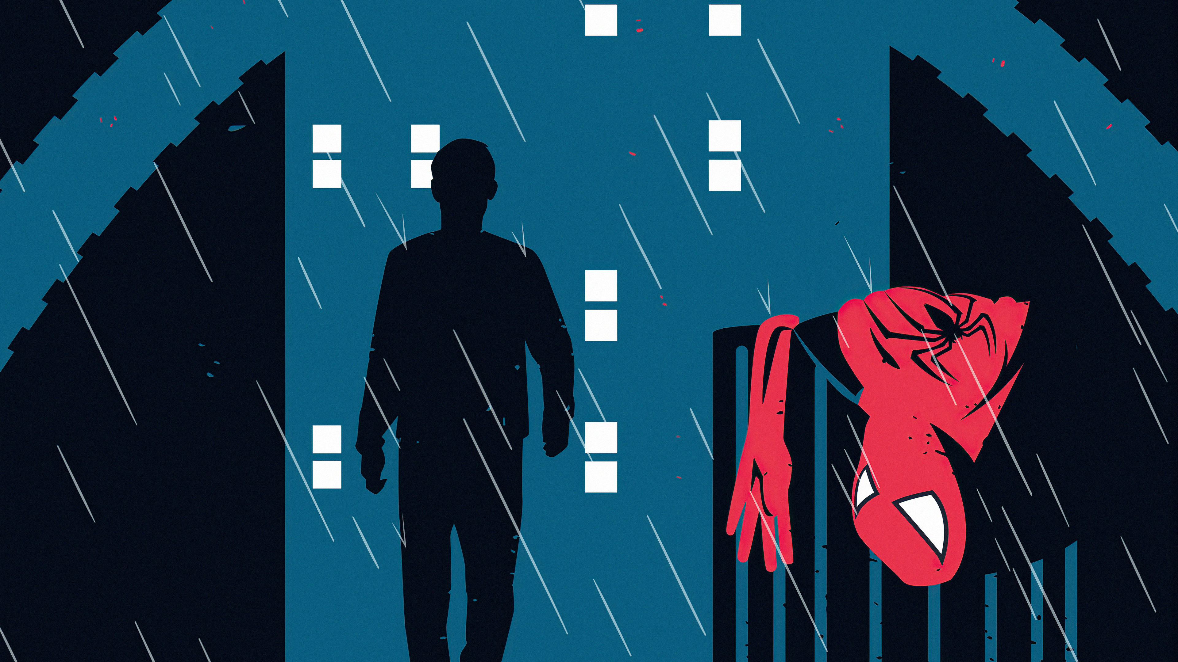 Spider-Man's Suit in a Rainy City HD Wallpaper