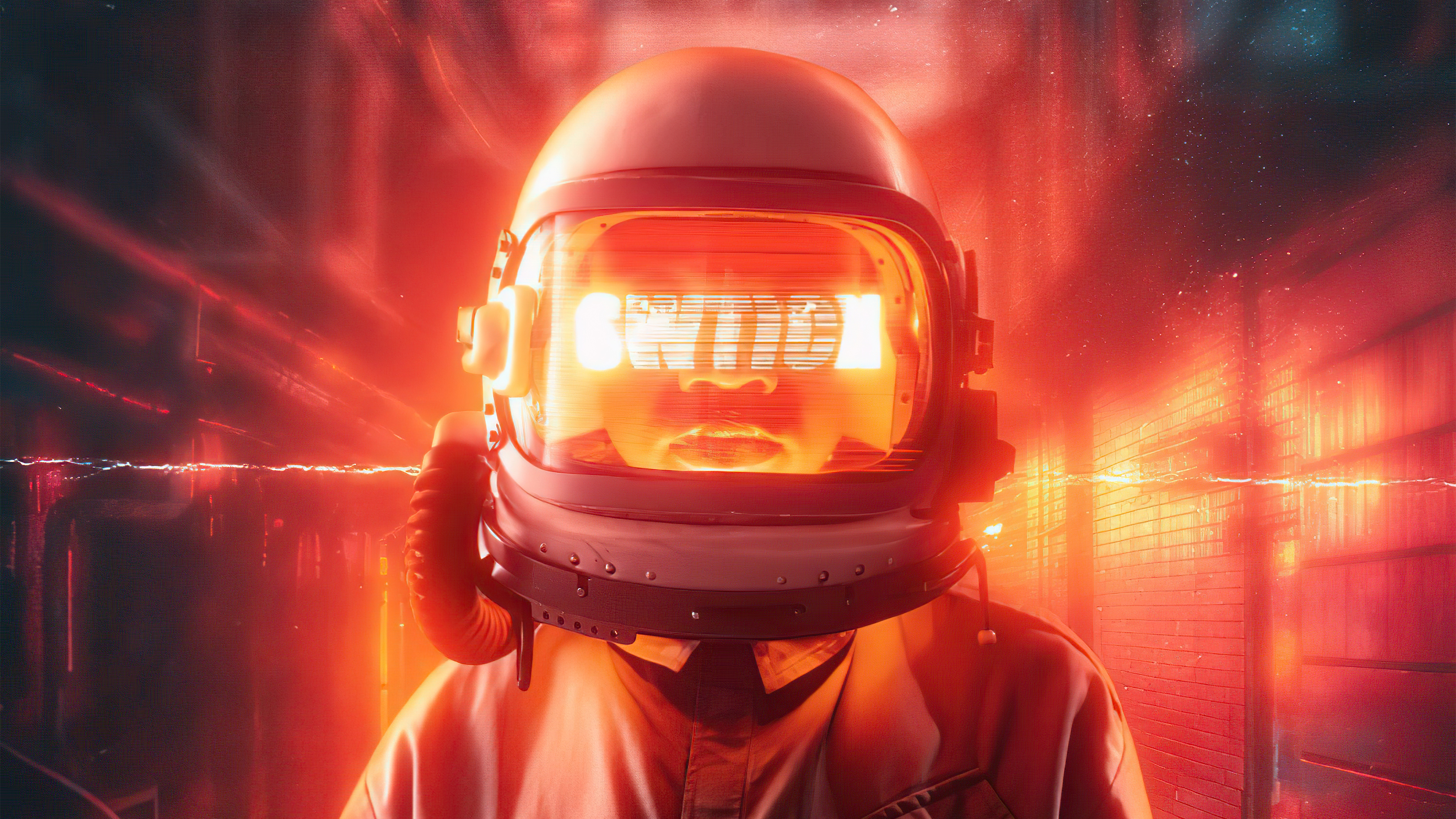 Astronaut with "SWICH" text on helmet visor HD Wallpaper