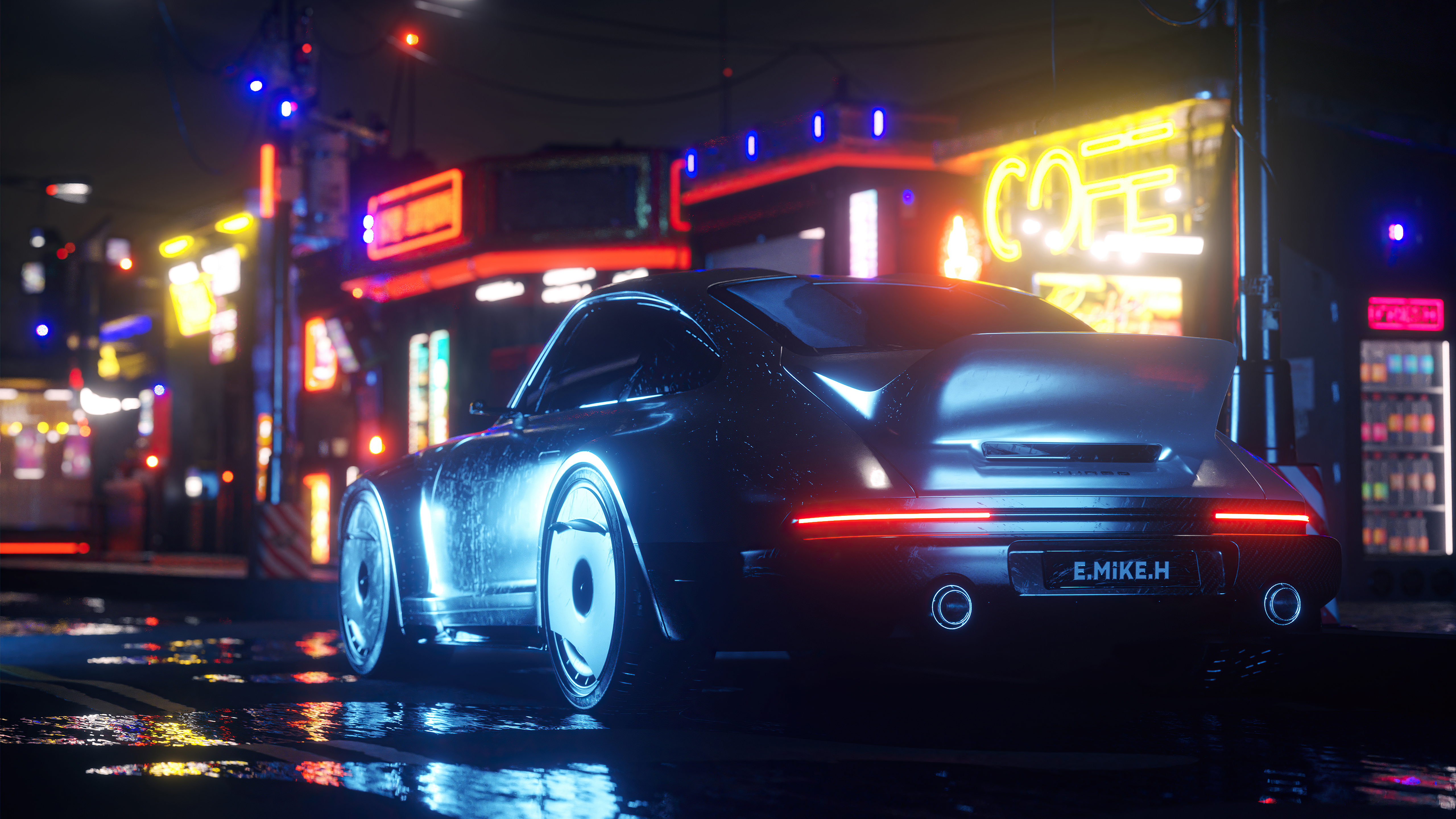 Cyberpunk Porsche 911 in Neon City HD Wallpaper