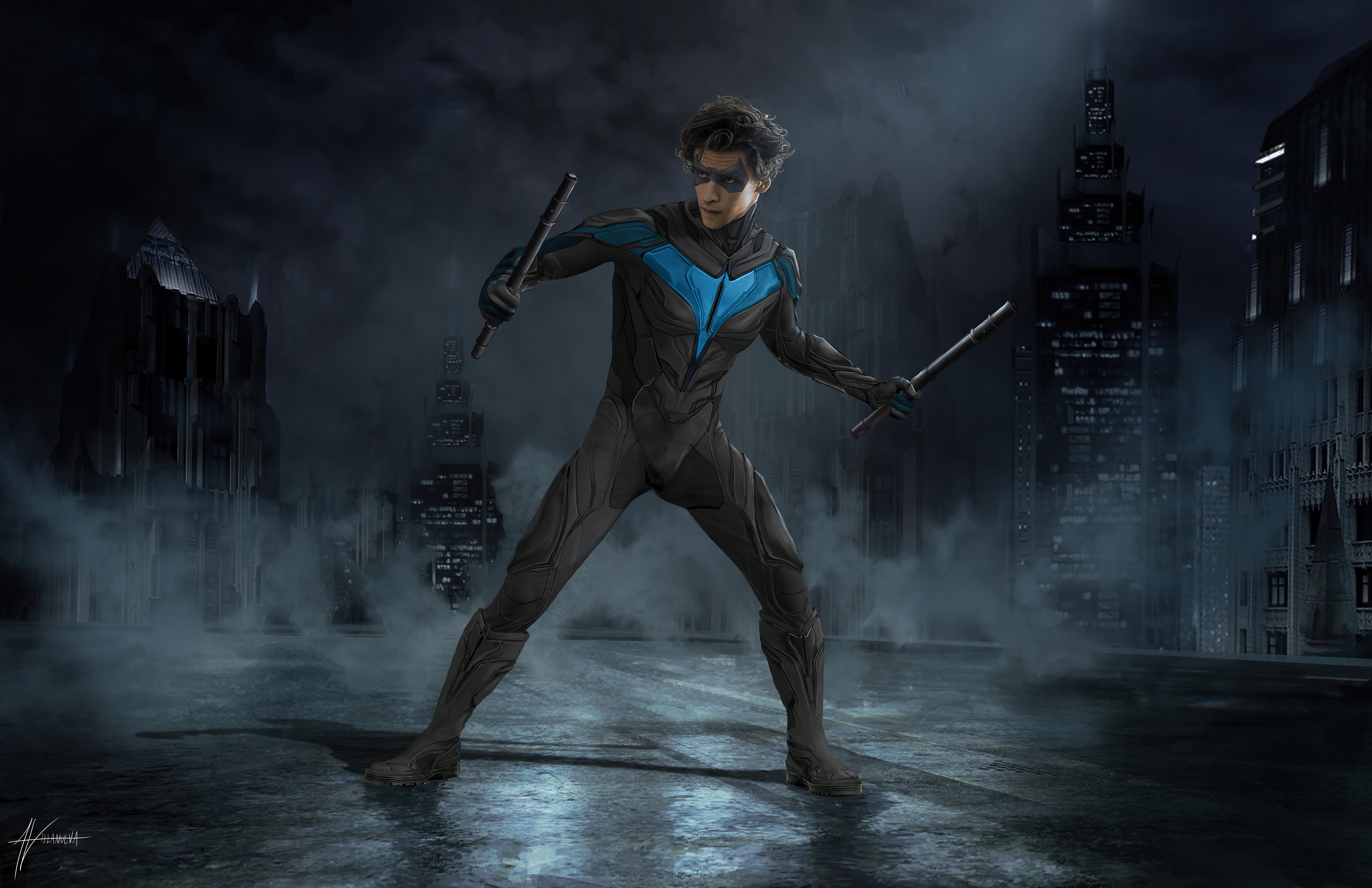 Nightwing from Titans holding escrima sticks HD Wallpaper