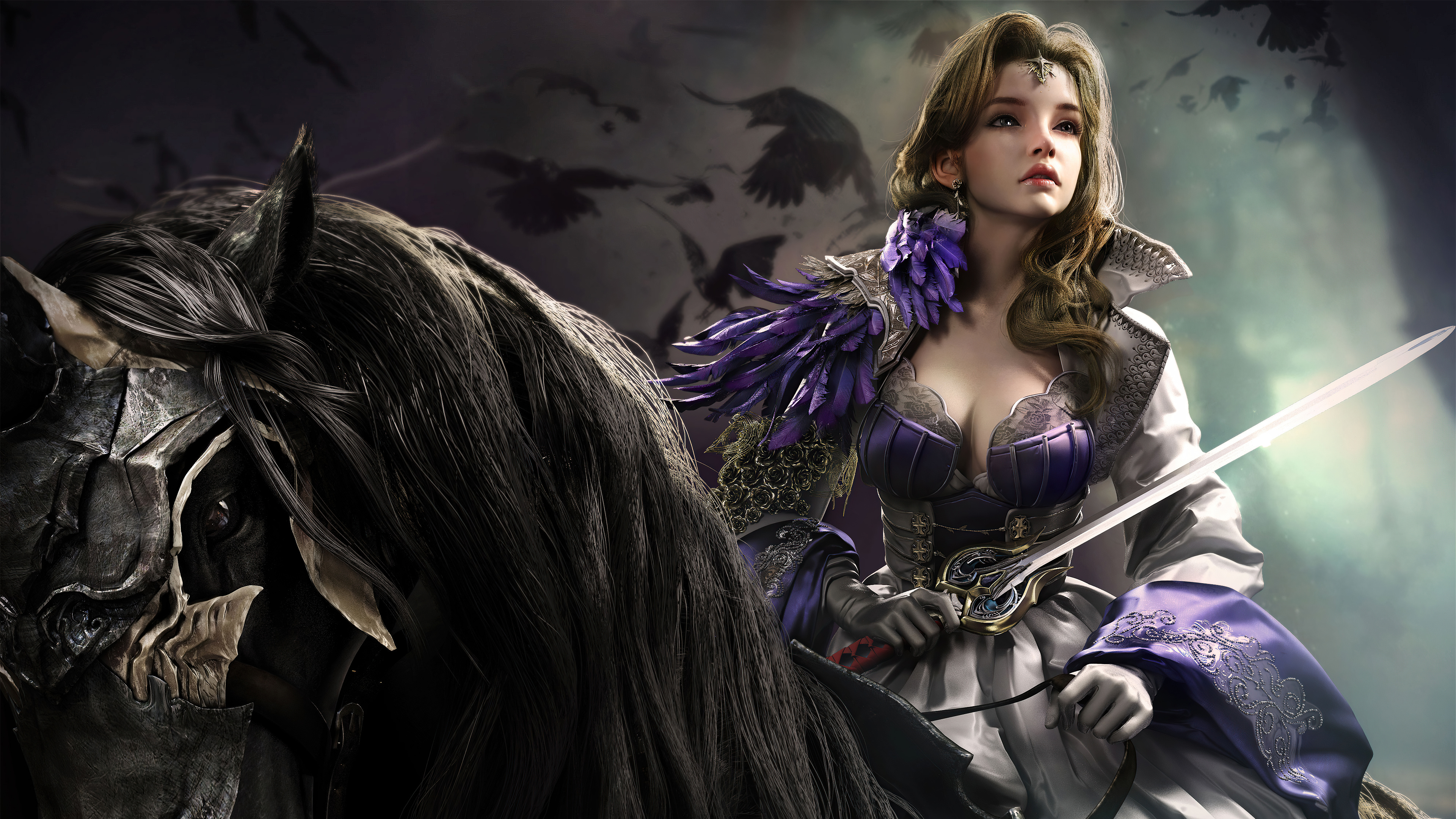 Warrior Queen on Horseback with Sword HD Wallpaper