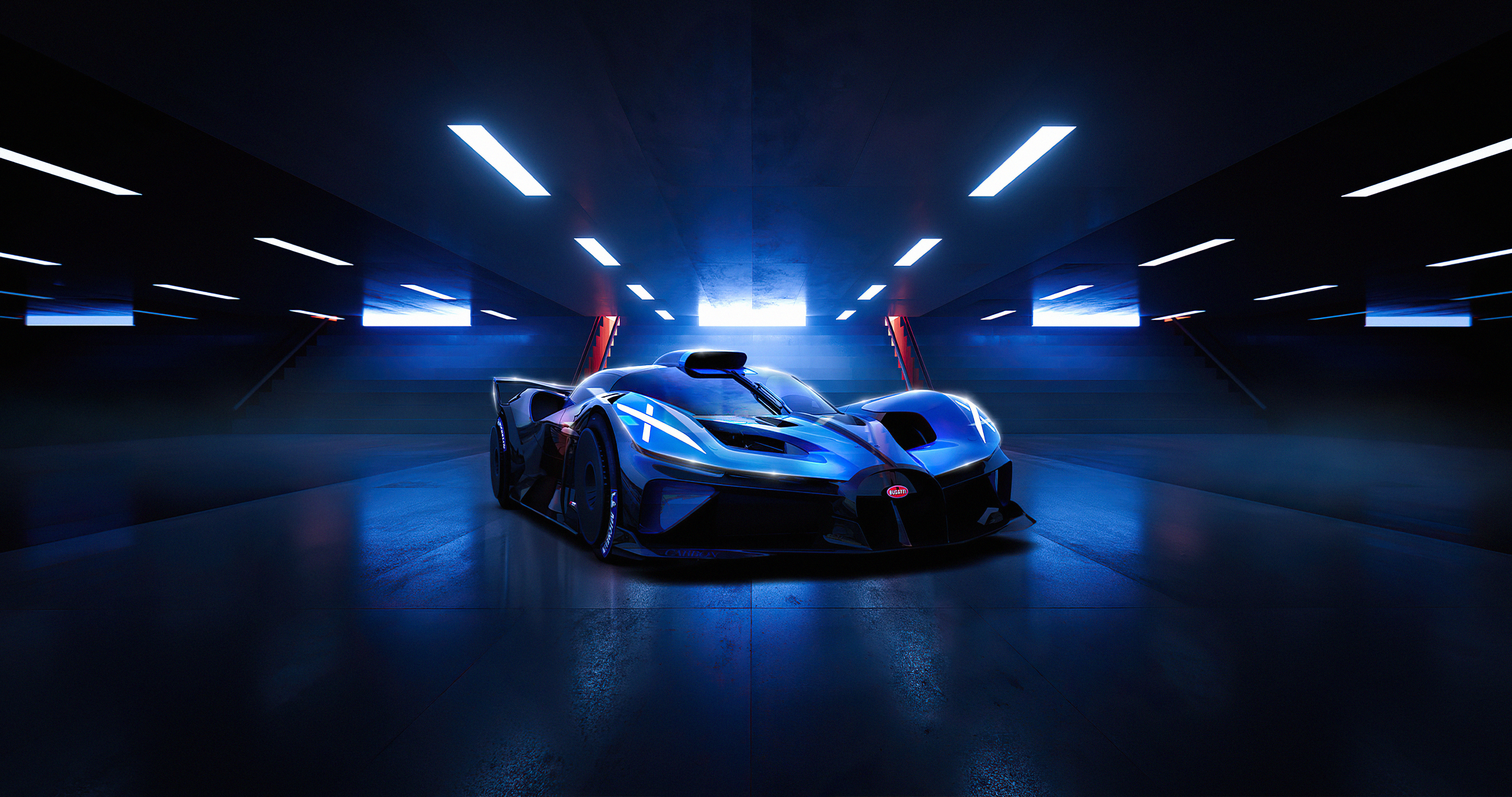 Bugatti Bolide Supercar in Futuristic Garage HD Wallpaper