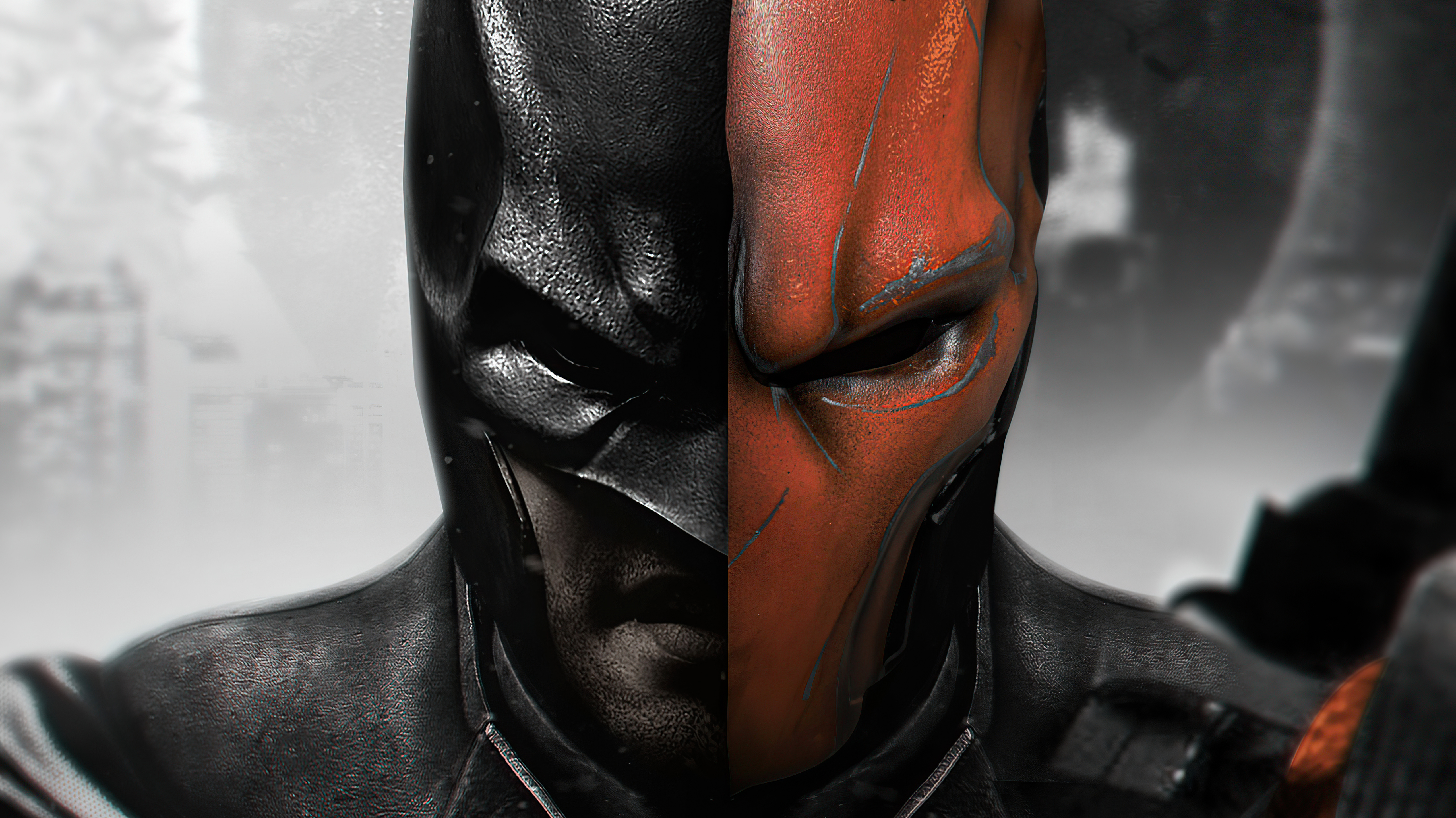 Batman and Deathstroke split face artwork HD Wallpaper